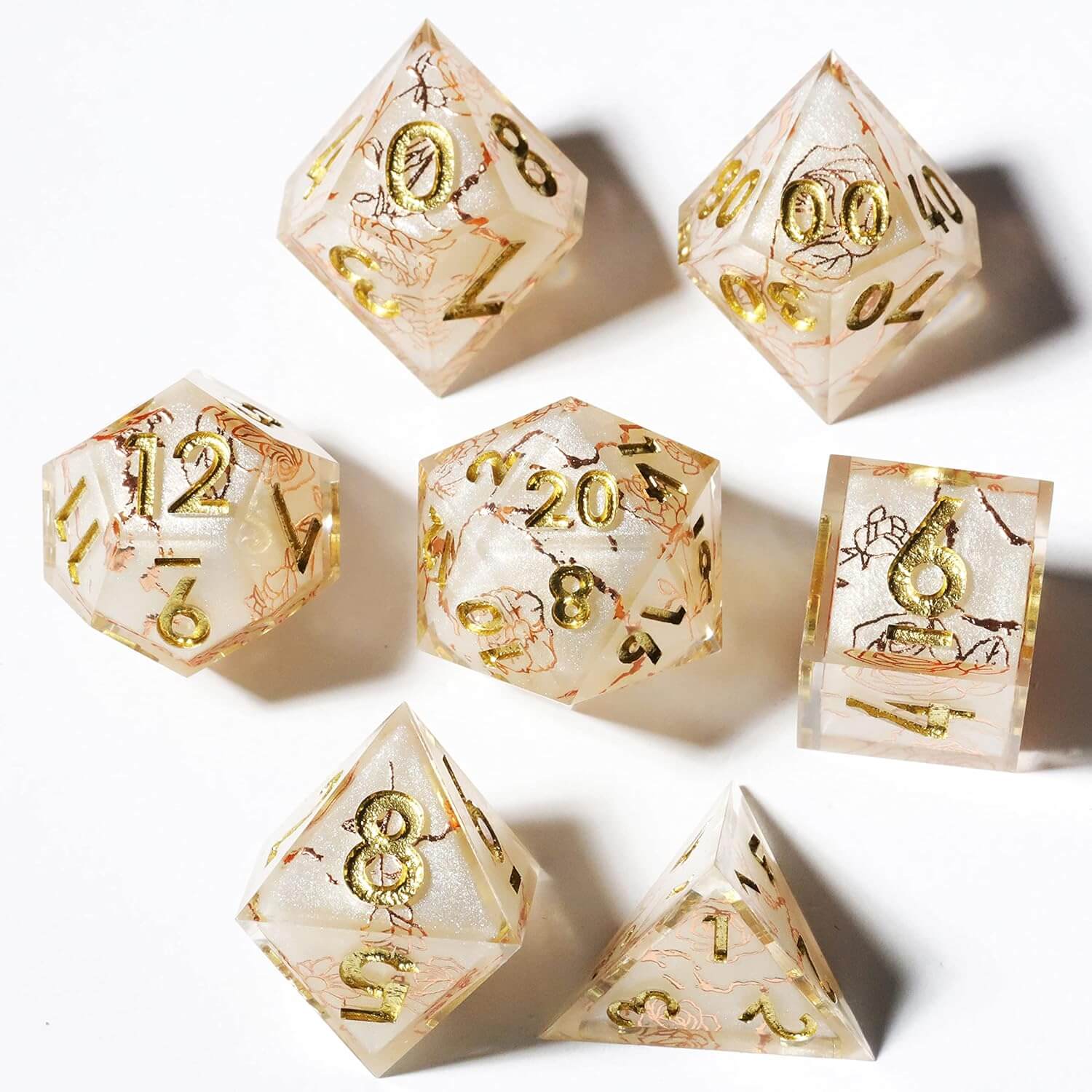 Pure Love Sharp Edge Resin Polyhedral 7-Piece D&D Dice Set - Dice of Dragons