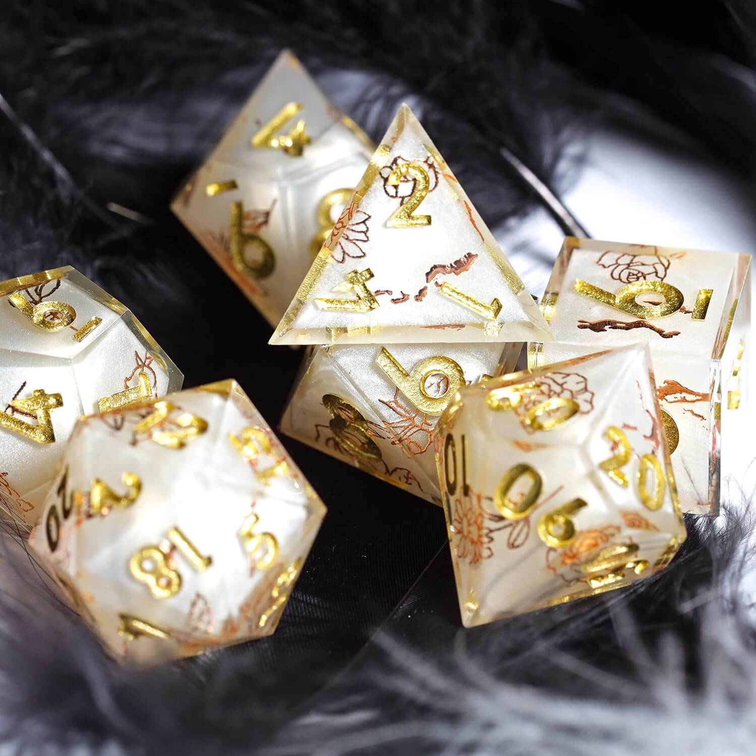 Pure Love Sharp Edge Resin Polyhedral 7-Piece D&D Dice Set - Dice of Dragons