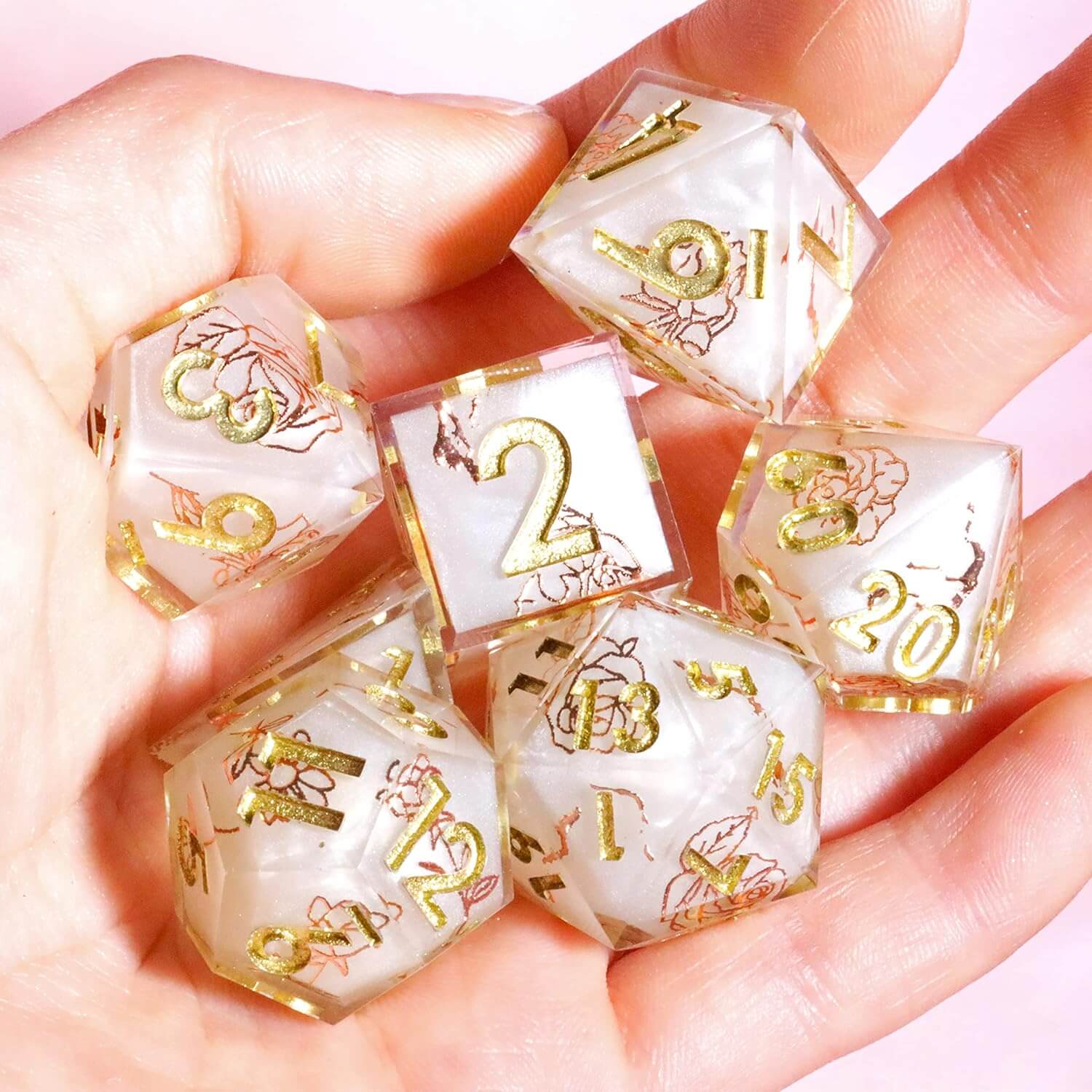 Pure Love Sharp Edge Resin Polyhedral 7-Piece D&D Dice Set - Dice of Dragons