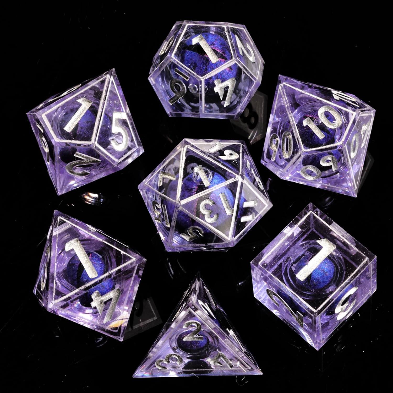 Purple Dragon Eye Sharp Edge Polyhedral Resin 7-Piece D&D Dice Set - Dice of Dragons