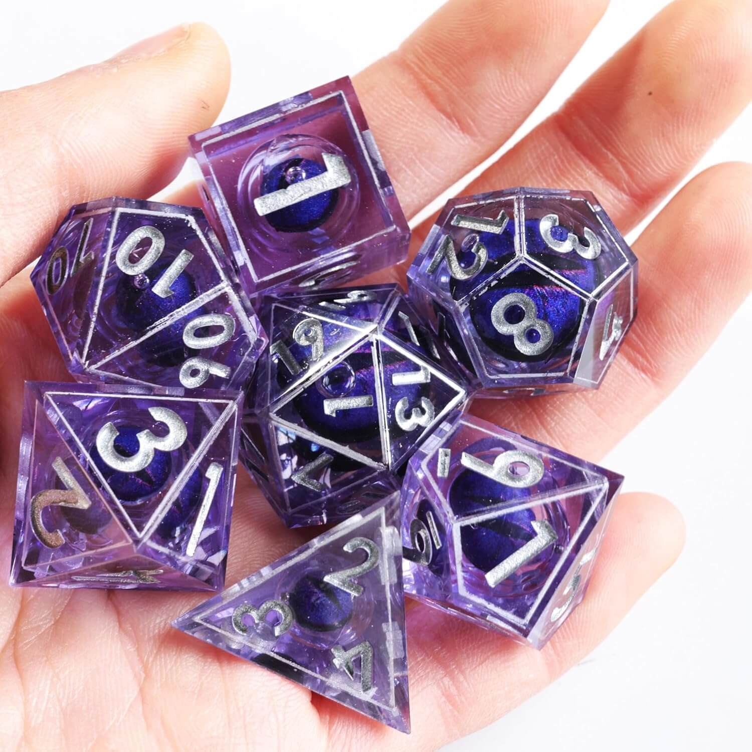 Purple Dragon Eye Sharp Edge Polyhedral Resin 7-Piece D&D Dice Set - Dice of Dragons