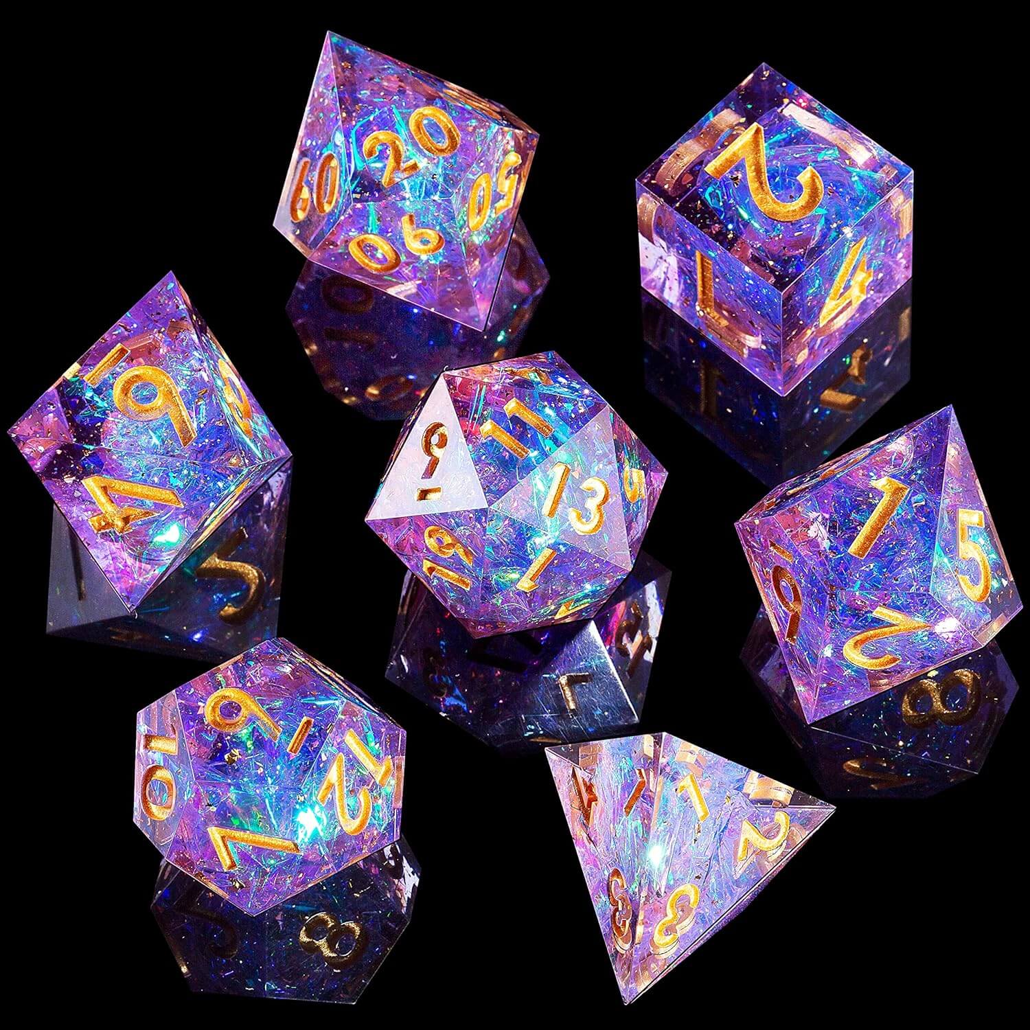 Purple Galaxy 7-Piece Polyhedral Dice Set for D&D-Resin - Dice of Dragons