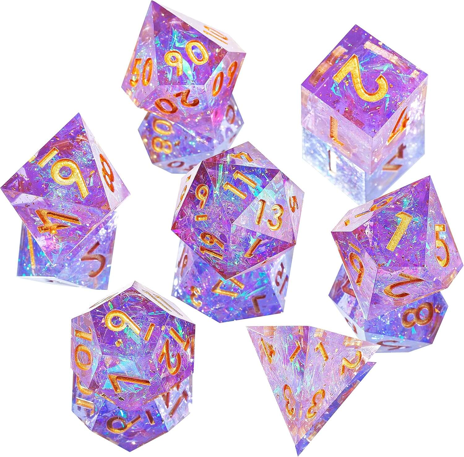 Purple Galaxy 7-Piece Polyhedral Dice Set for D&D-Resin - Dice of Dragons