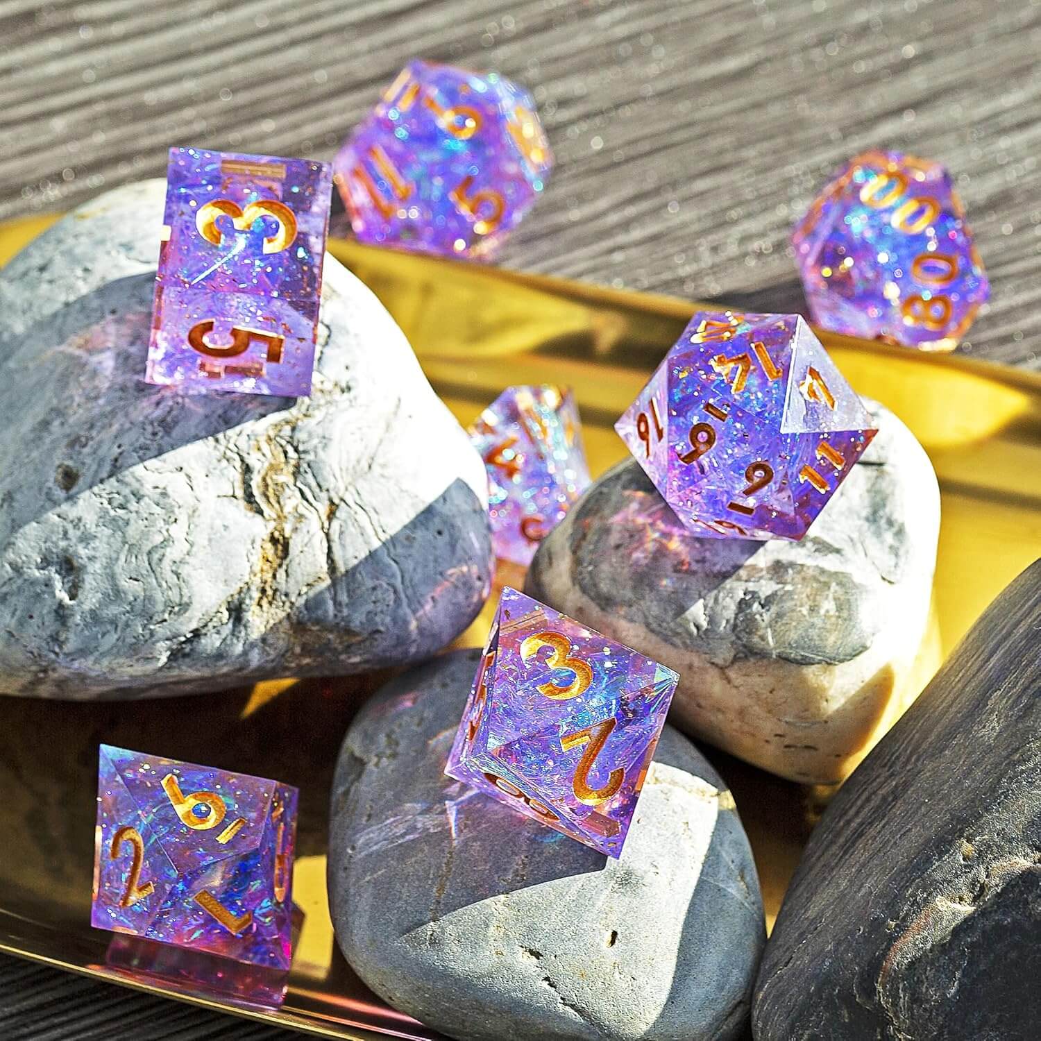 Purple Galaxy 7-Piece Polyhedral Dice Set for D&D-Resin - Dice of Dragons