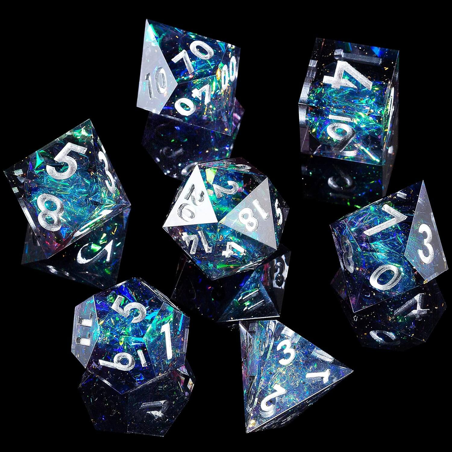 RPG Cool 7 Polyhedral Sharp Edge Dice Sets D&D - Blue Galaxy - Dice of Dragons