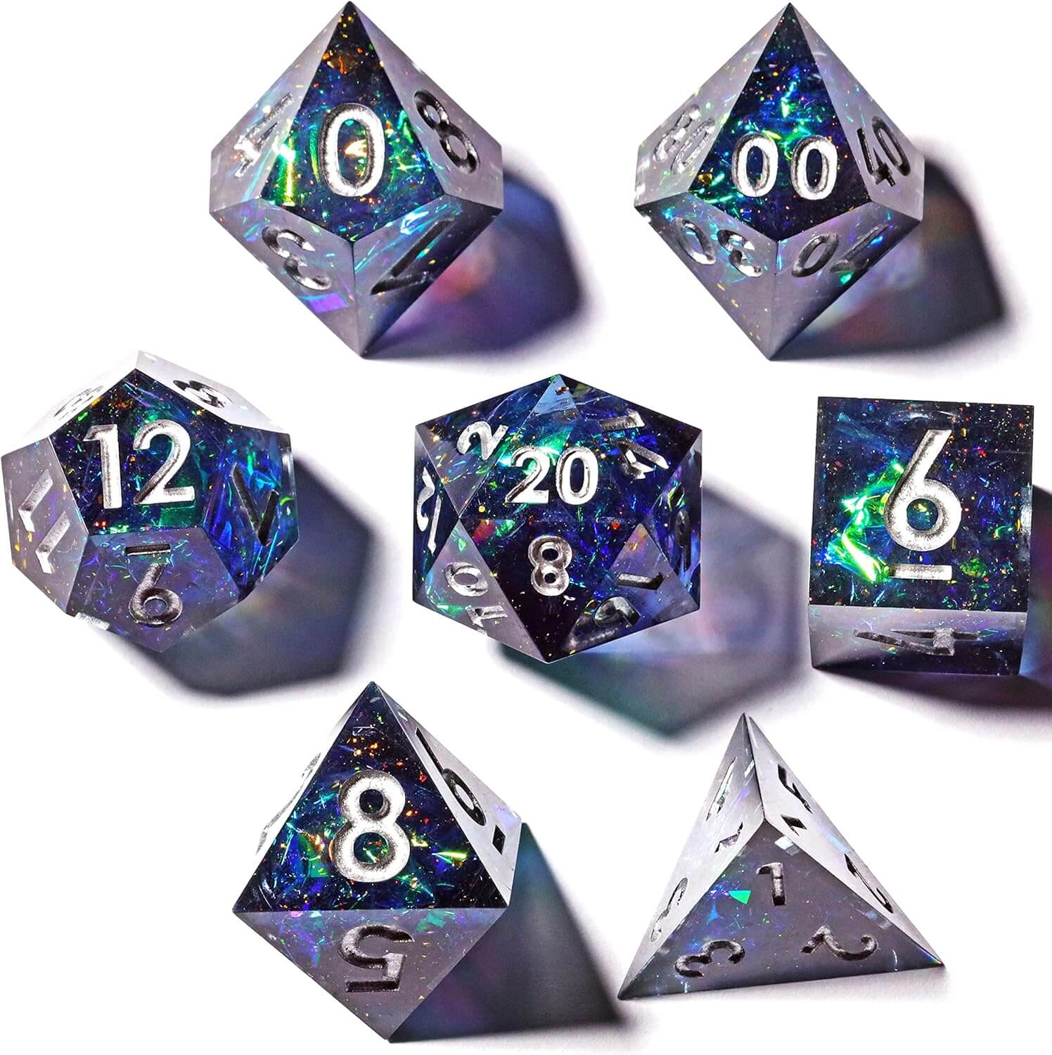 RPG Cool 7 Polyhedral Sharp Edge Dice Sets D&D - Blue Galaxy