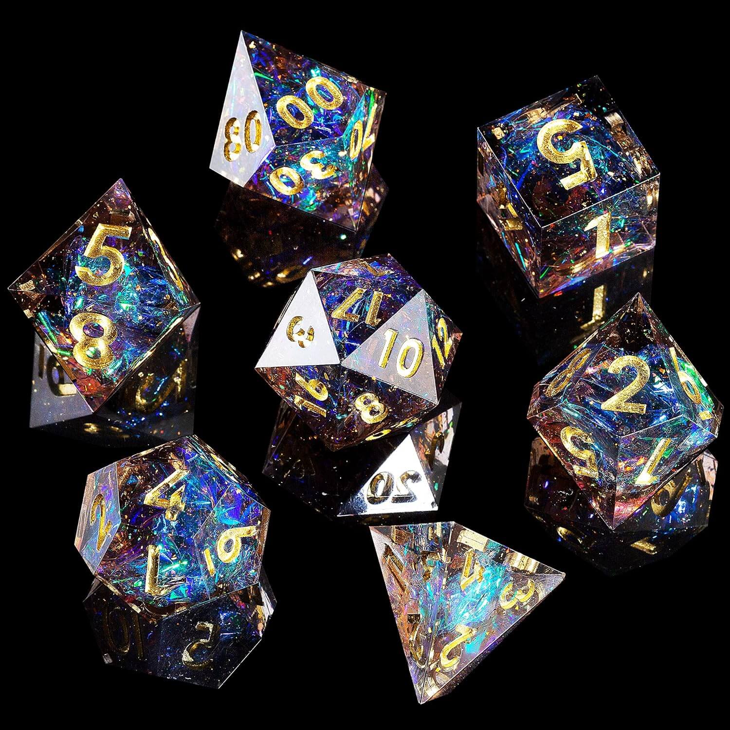 RPG Cool 7 Polyhedral Sharp Edge Dice Sets D&D - Dark Galaxy - Dice of Dragons