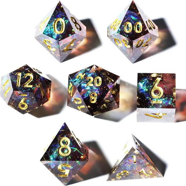 7 Polyhedral Sharp Edge Dice Sets D&D - Dark Galaxy | Dice of Dragons