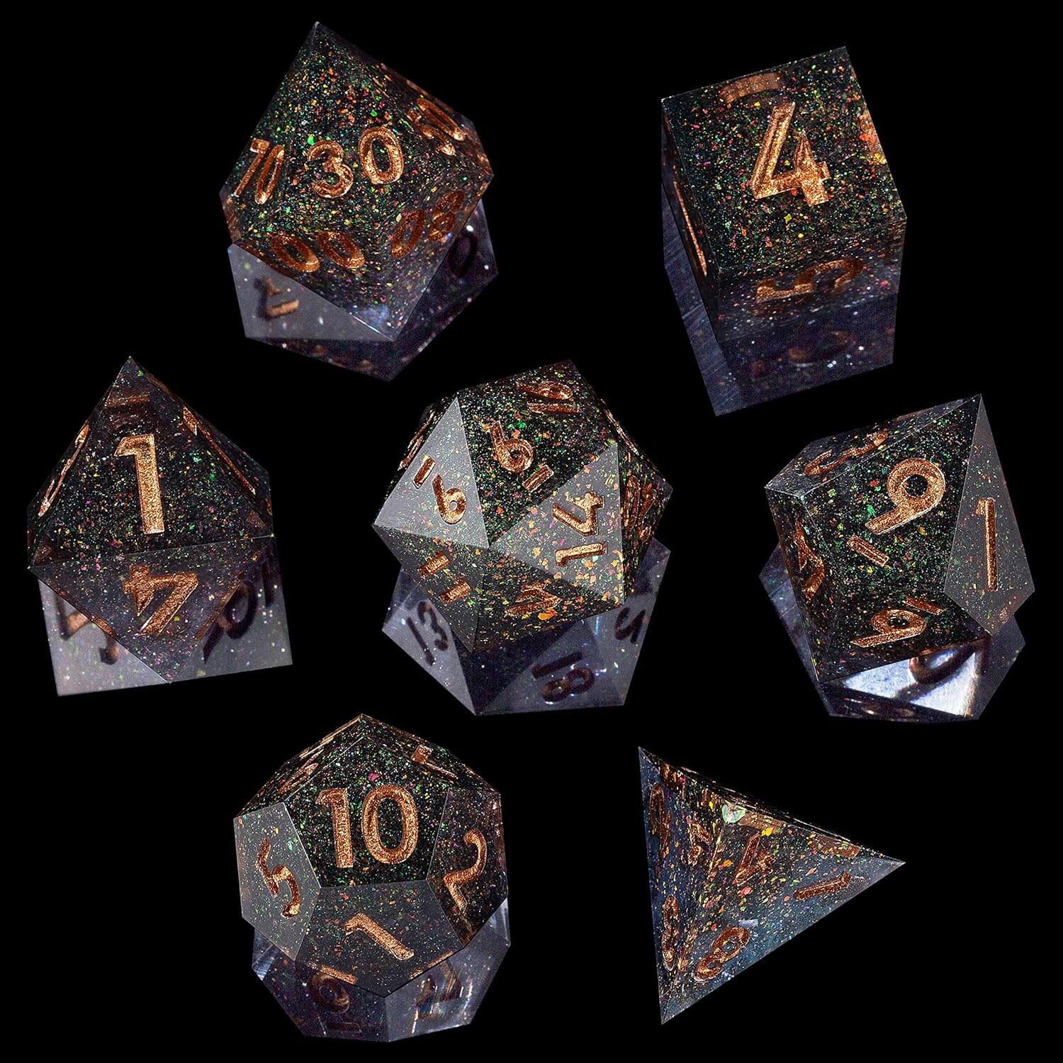 RPG Cool 7 Polyhedral Sharp Edge Dice Sets D&D - Mysterious Space - Dice of Dragons