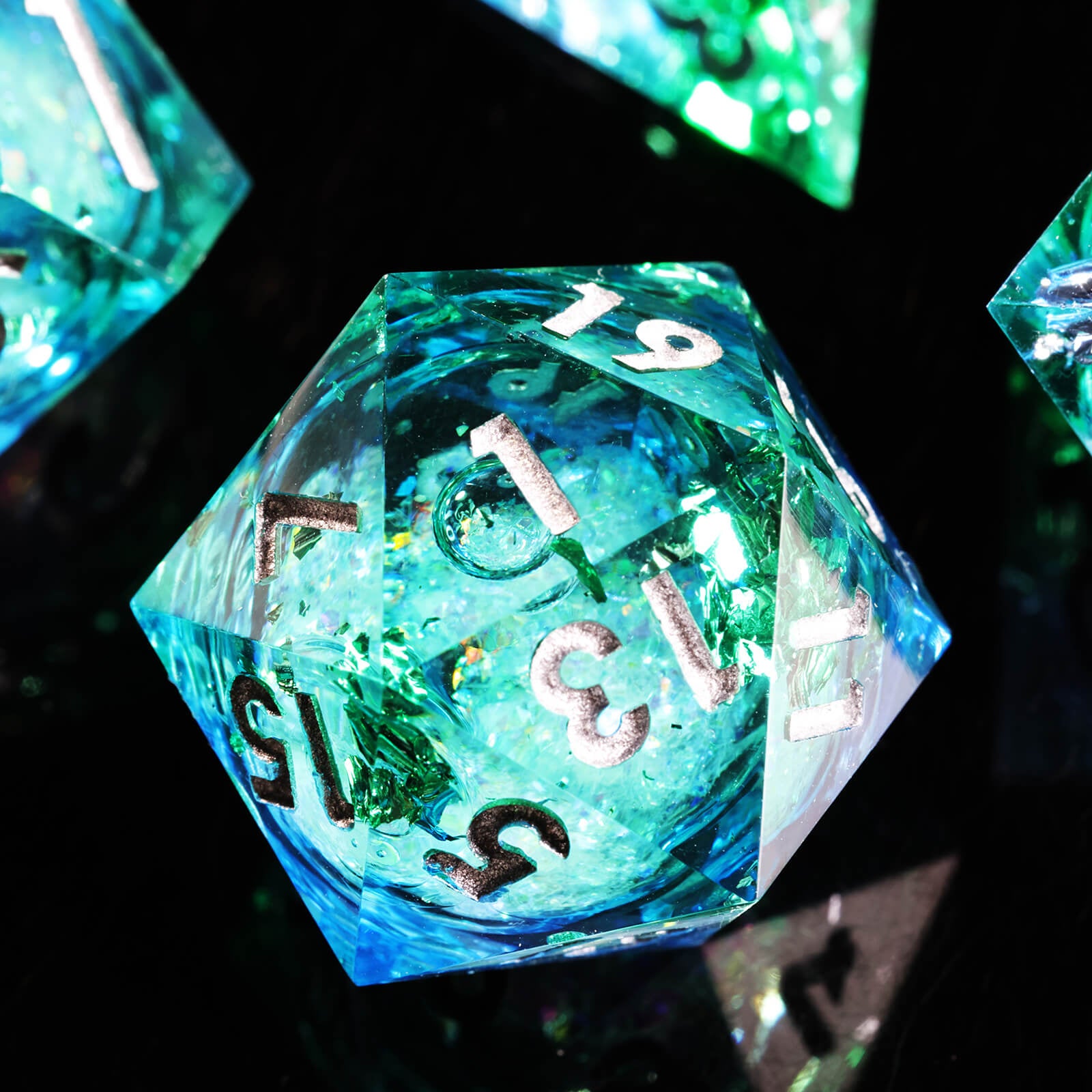 RPG Resin Polyhedral 7 Liquid Core Dice Set DnD - Emerald Garden - Dice of Dragons