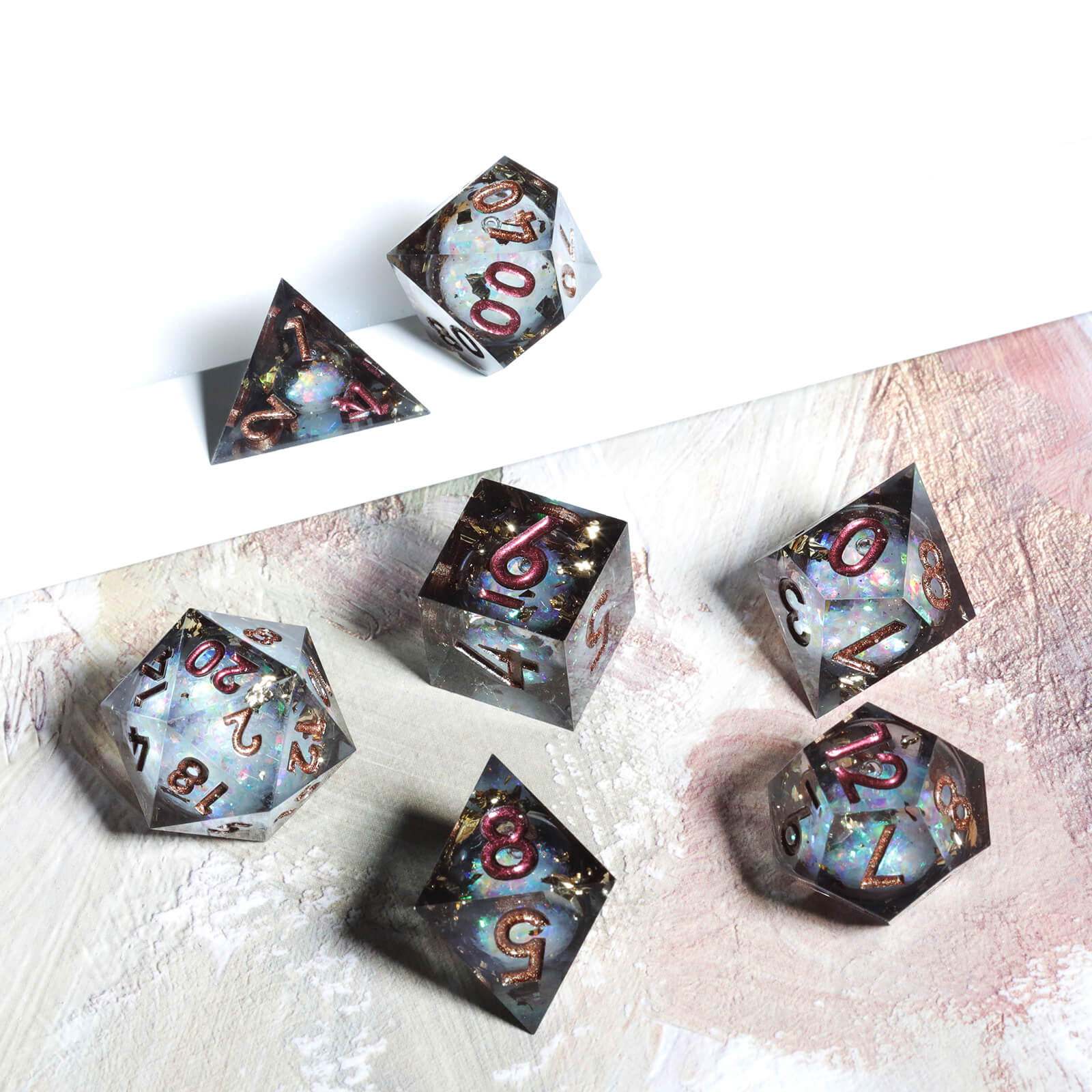 RPG Resin Polyhedral 7 Liquid Core Dice Set D and D - Midnight Forest - Dice of Dragons