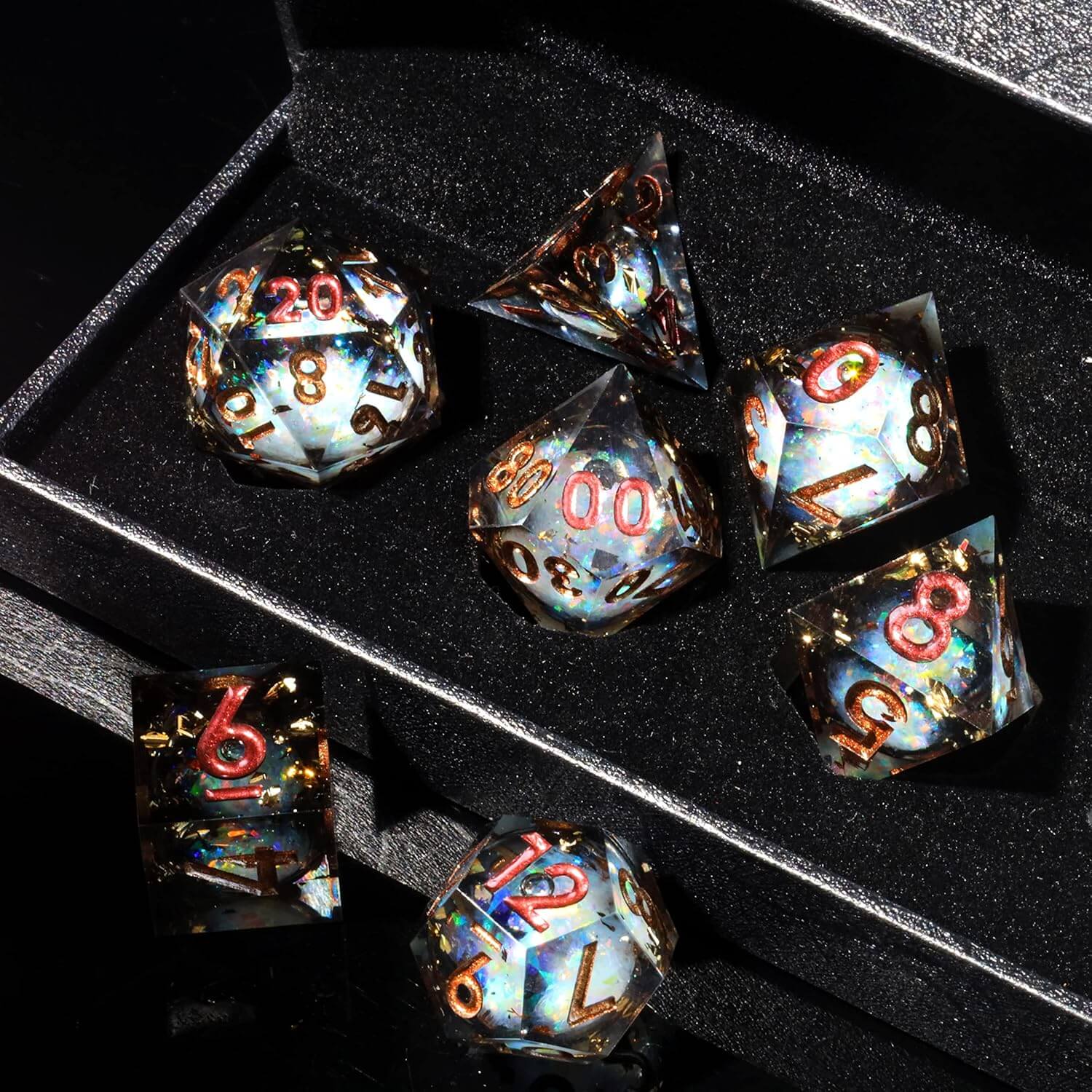 RPG Resin Polyhedral 7 Liquid Core Dice Set D and D - Midnight Forest - Dice of Dragons