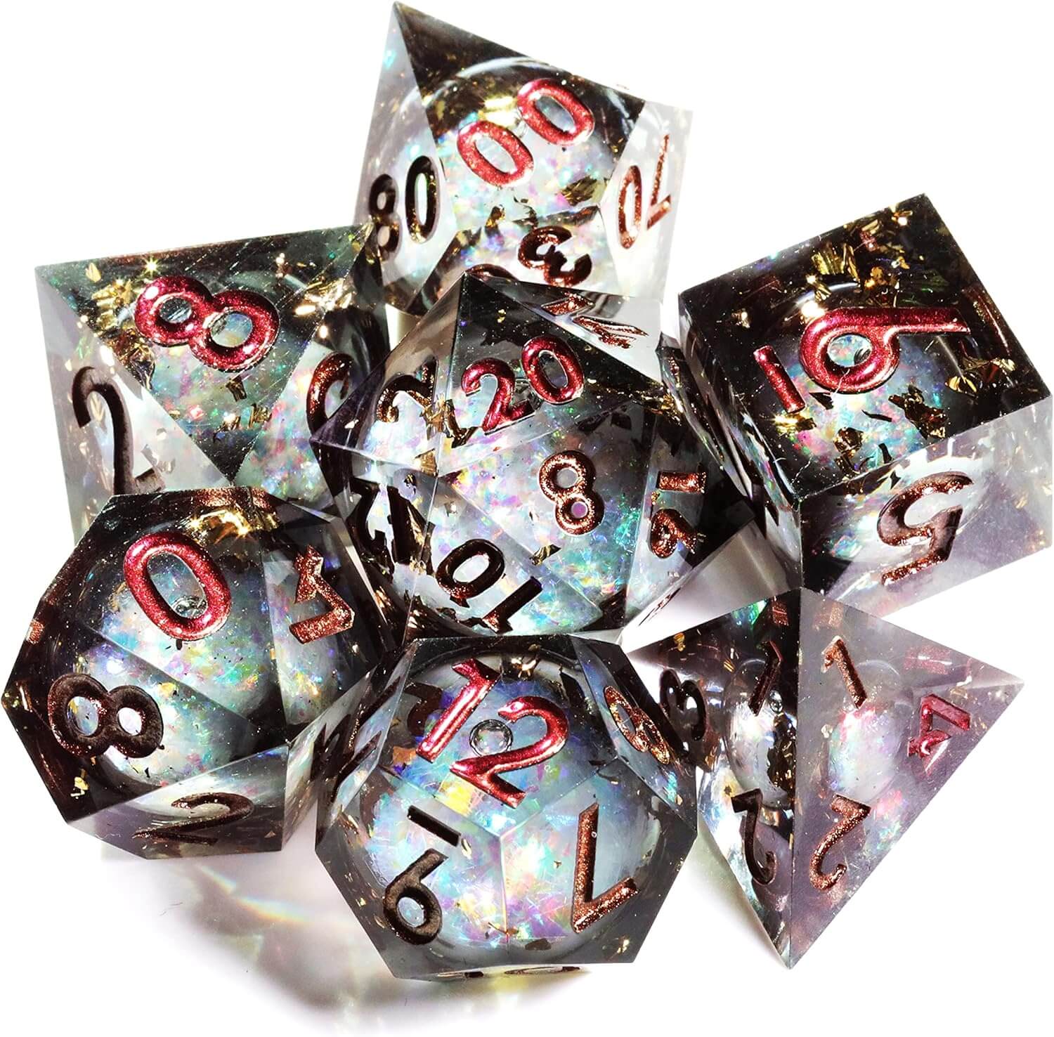 RPG Resin Polyhedral 7 Liquid Core Dice Set D and D - Midnight Forest - Dice of Dragons