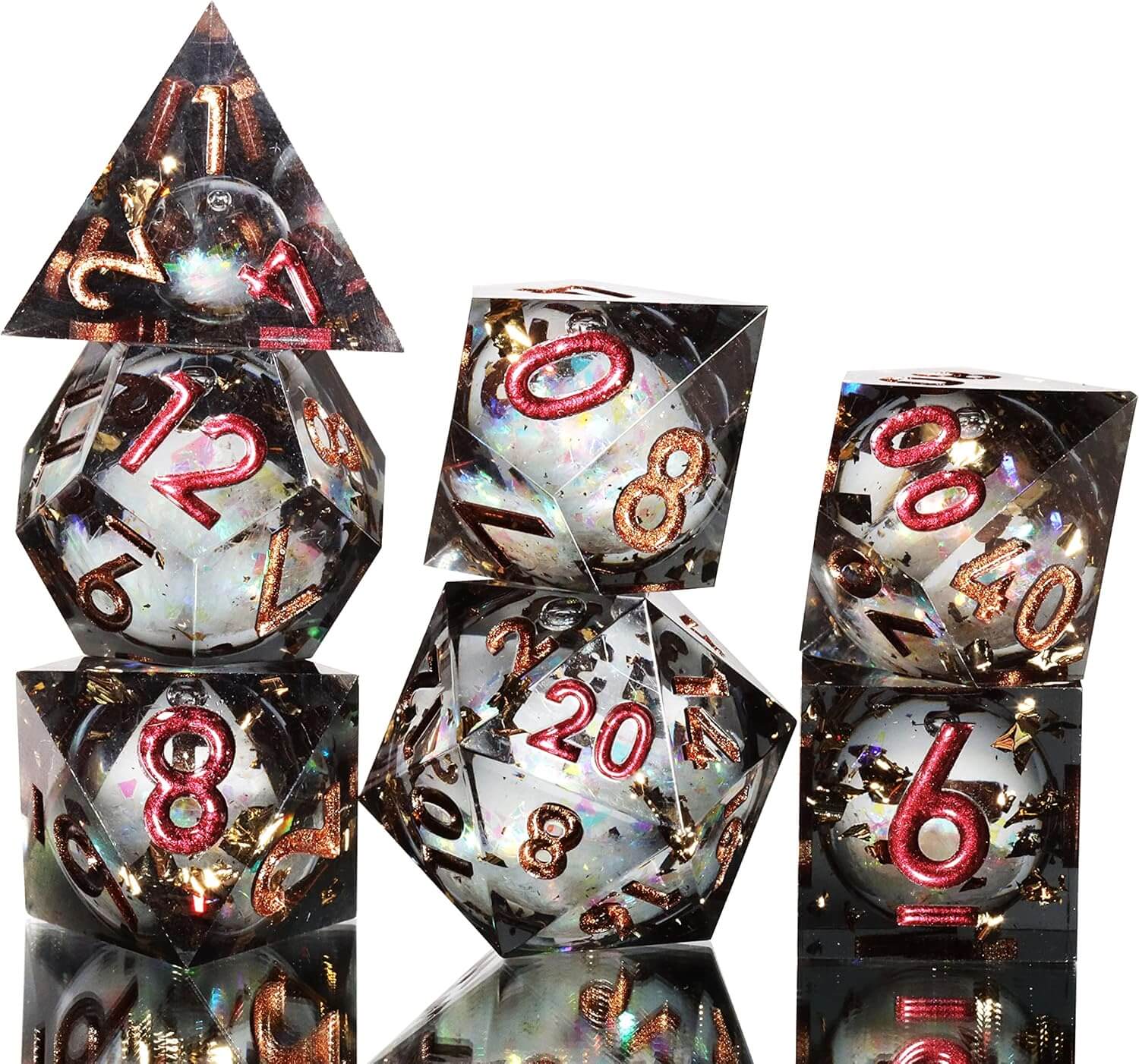 RPG Resin Polyhedral 7 Liquid Core Dice Set D and D - Midnight Forest - Dice of Dragons