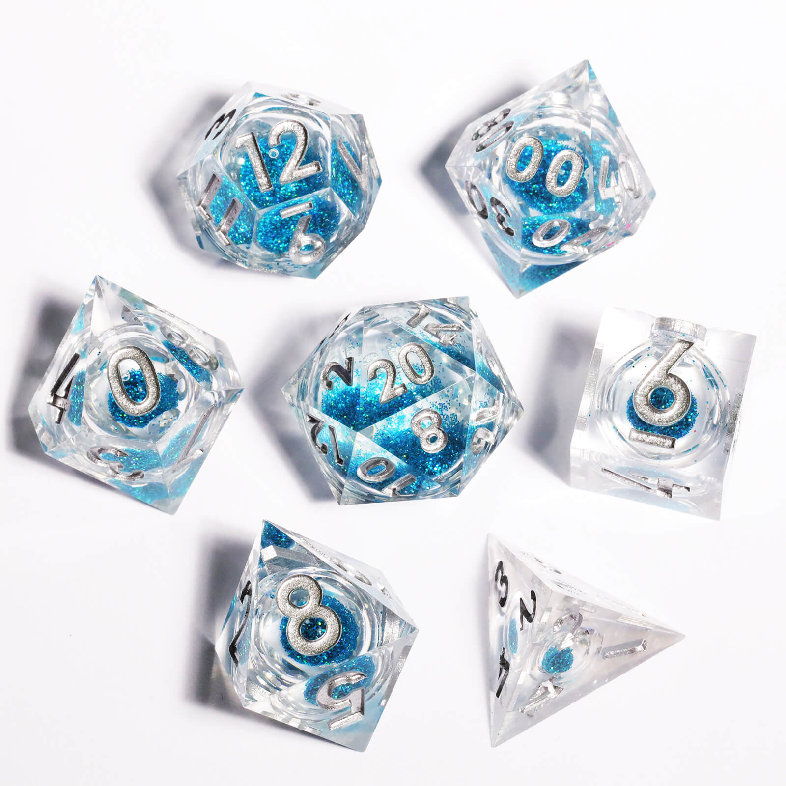 RPG Resin Polyhedral 7 Liquid Core Dice Set DD - Purity - Dice of Dragons