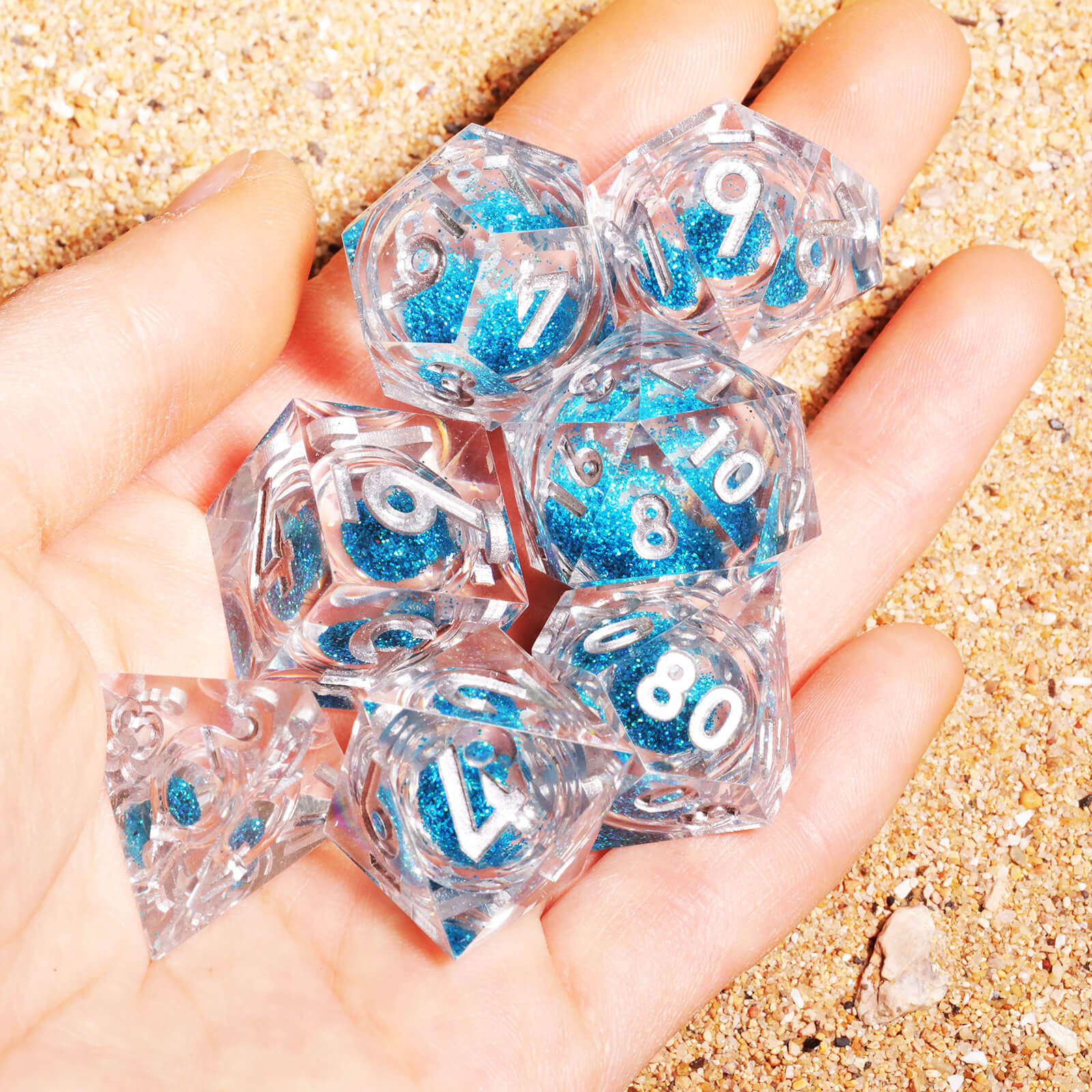 RPG Resin Polyhedral 7 Liquid Core Dice Set DD - Purity - Dice of Dragons