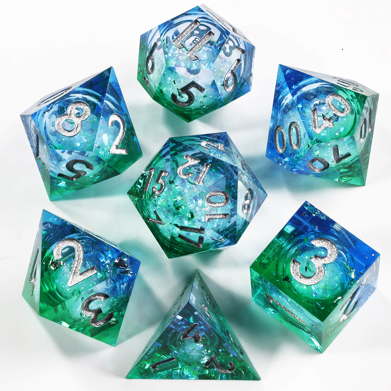 RPG Resin Polyhedral 7 Liquid Core Dice Set DnD - Emerald Garden - Dice of Dragons