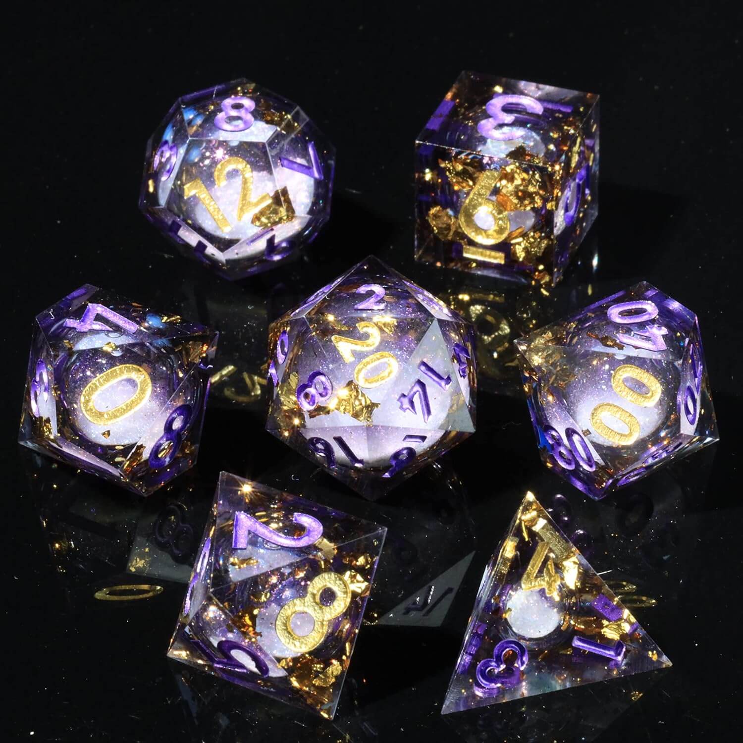 RPG Resin Polyhedral 7 Liquid Core Dice Set D&D - Lavender - Dice of Dragons