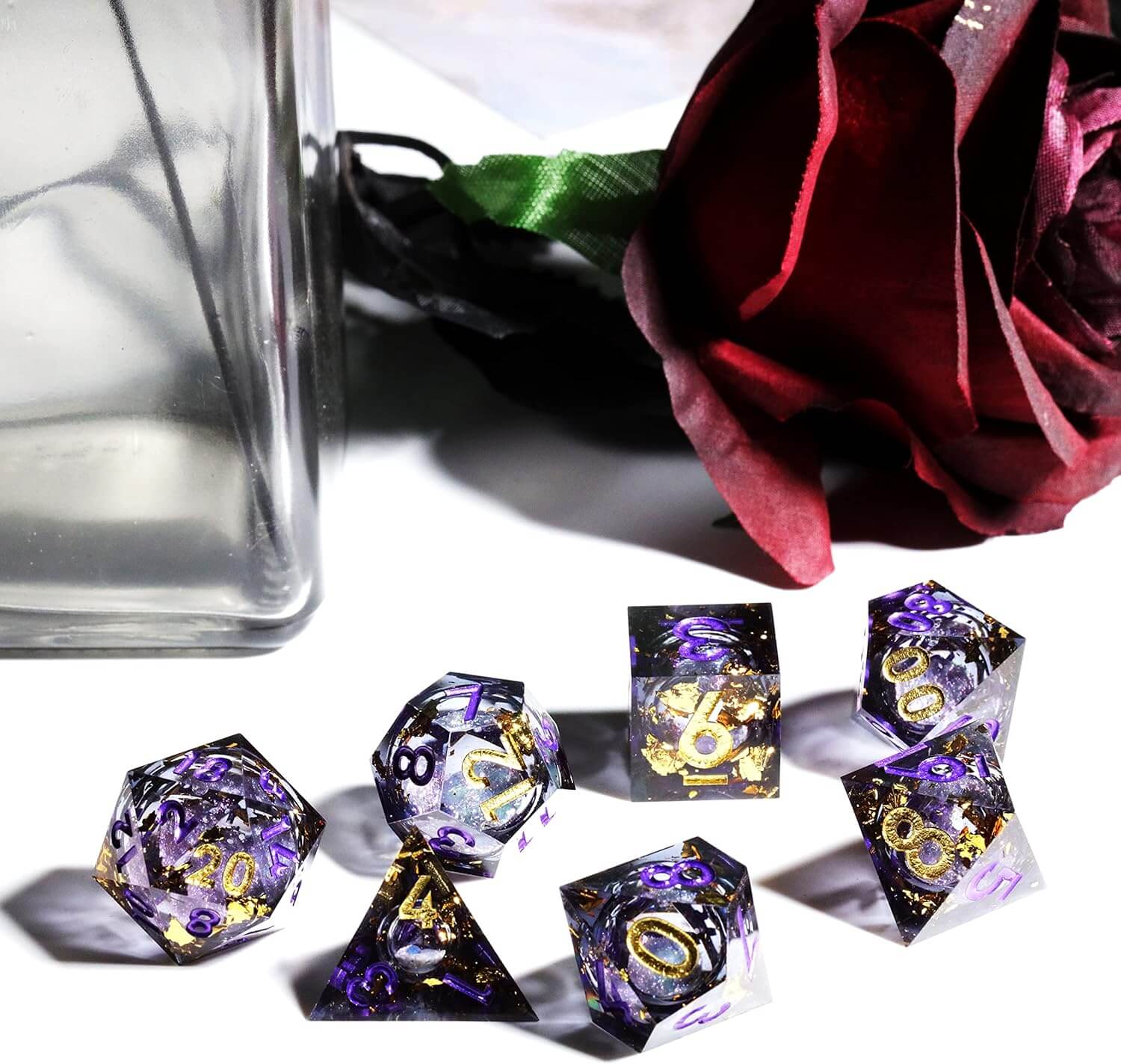 RPG Resin Polyhedral 7 Liquid Core Dice Set D&D - Lavender - Dice of Dragons