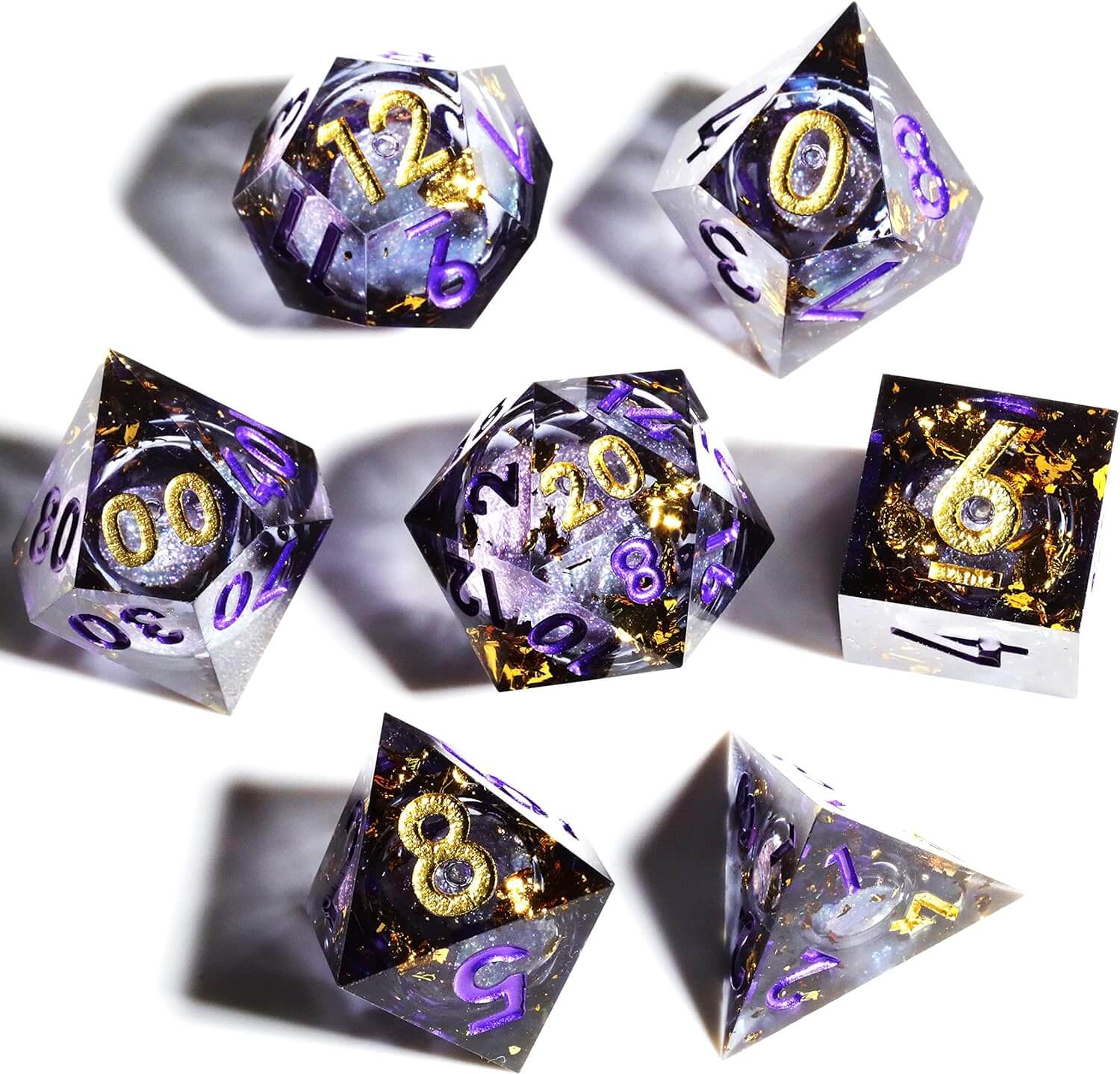 RPG Resin Polyhedral 7 Liquid Core Dice Set D&D - Lavender - Dice of Dragons