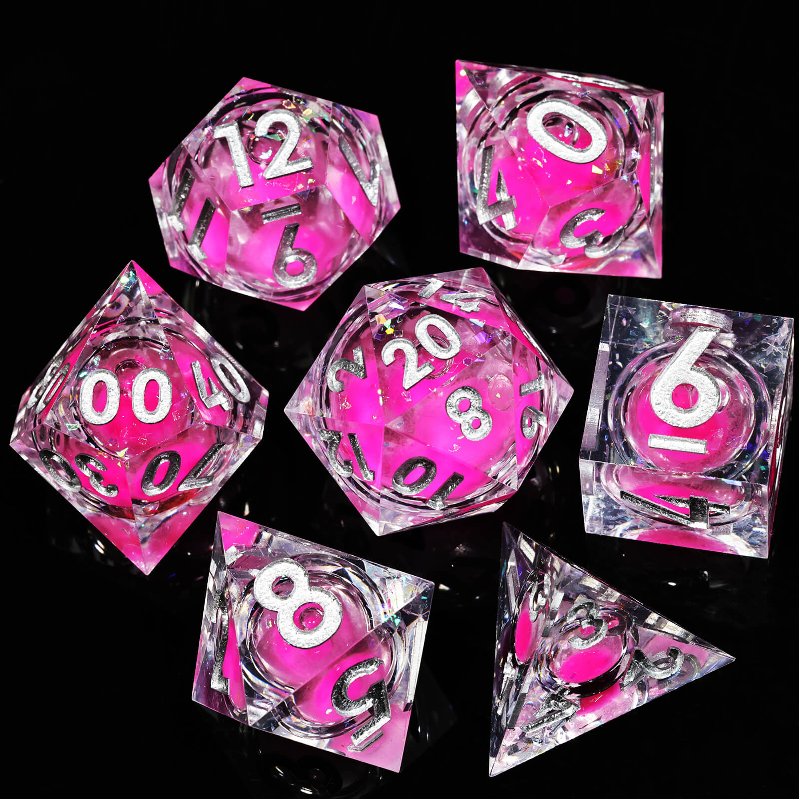 RPG Resin Polyhedral 7 Liquid Core Dice Sets D&D - Elf Fire - Dice of Dragons