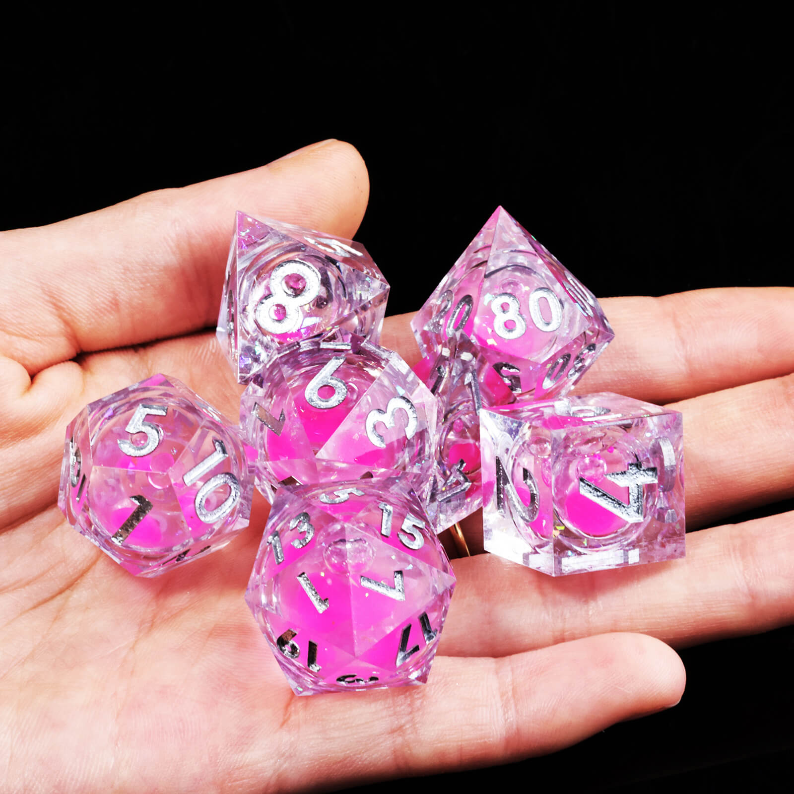 RPG Resin Polyhedral 7 Liquid Core Dice Sets D&D - Elf Fire - Dice of Dragons