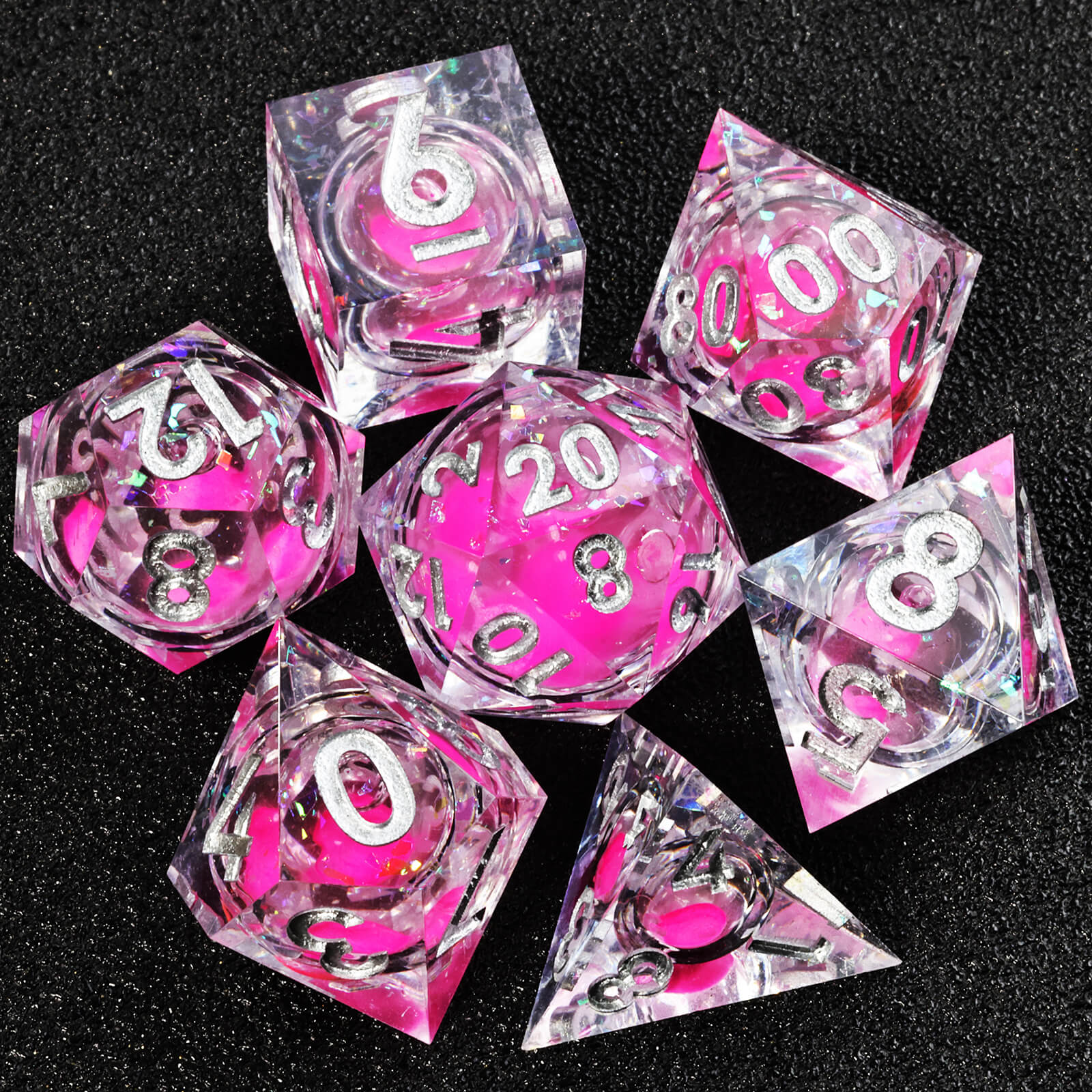 RPG Resin Polyhedral 7 Liquid Core Dice Sets D&D - Elf Fire - Dice of Dragons