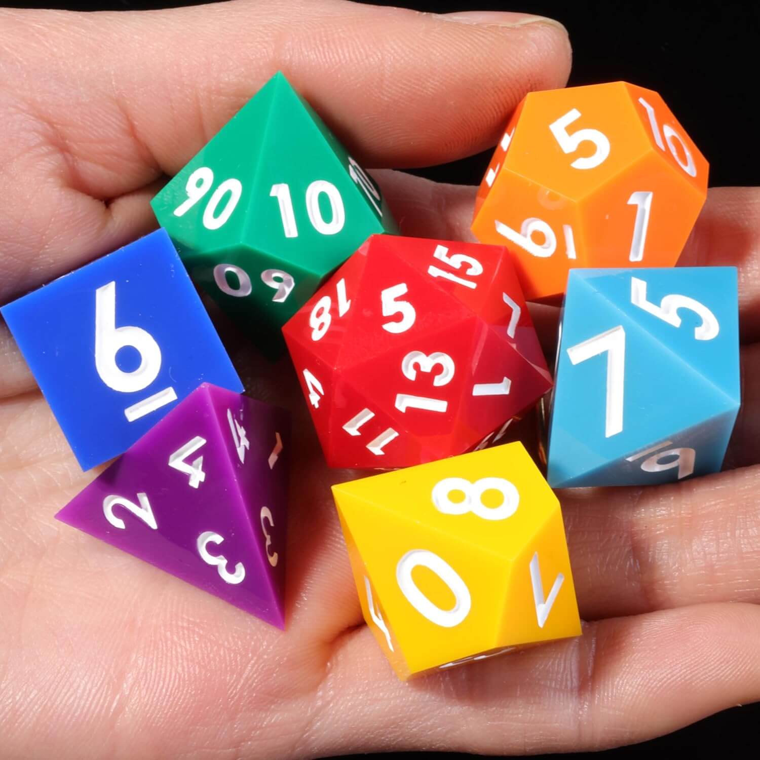 Rainbow Sharp Edge Polyhedral Resin 7-Piece D&D Dice Set - Dice of Dragons