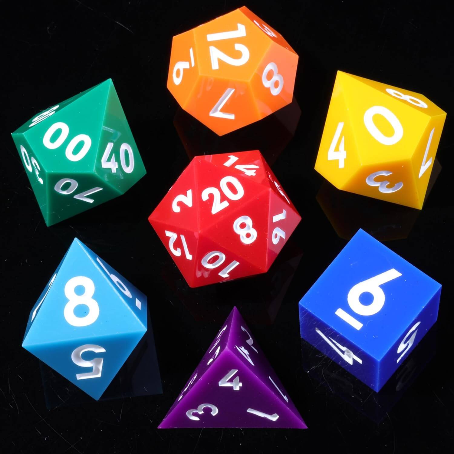 Rainbow Sharp Edge Polyhedral Resin 7-Piece D&D Dice Set - Dice of Dragons