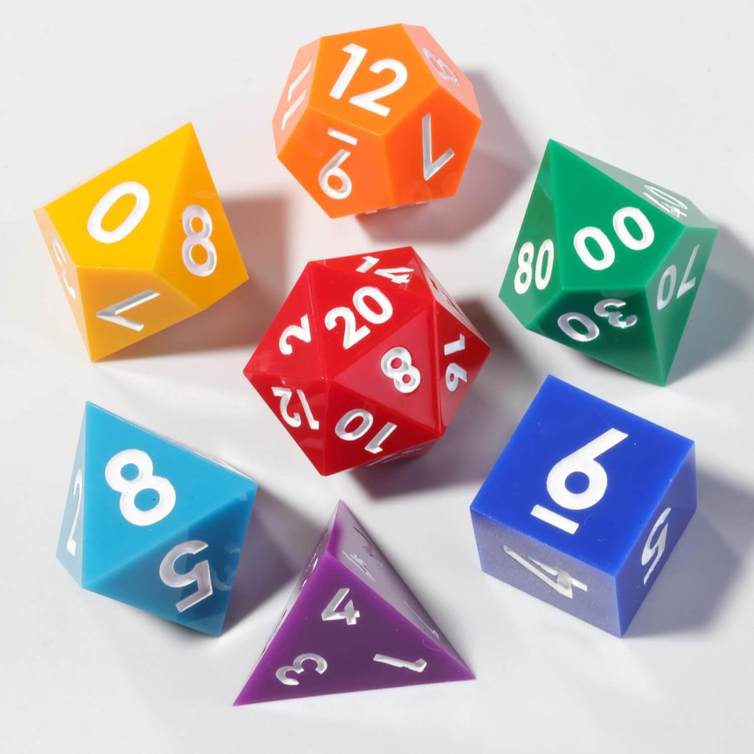 Rainbow Sharp Edge Polyhedral Resin 7-Piece D&D Dice Set - Dice of Dragons