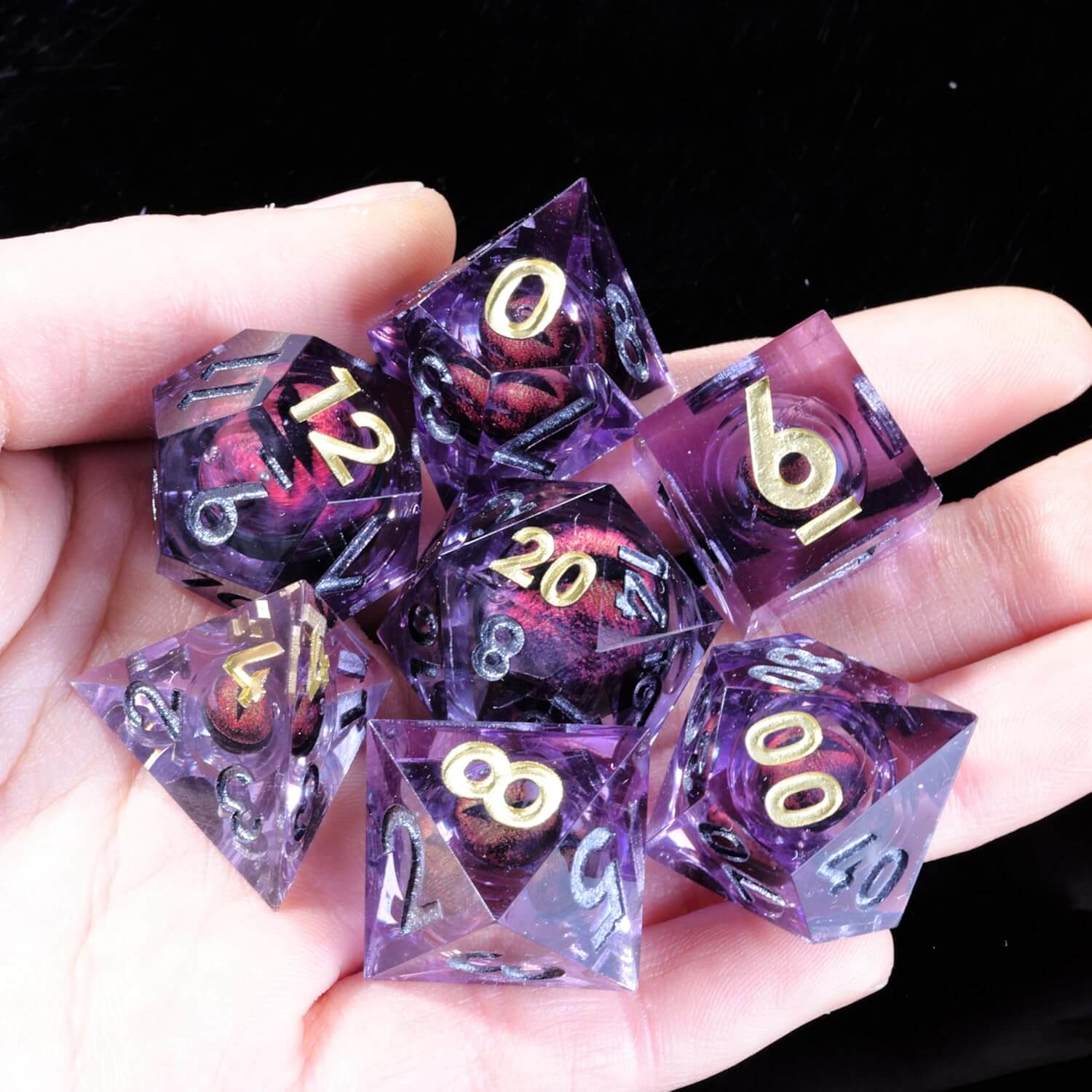 Red Dragon Eye Sharp Edge Polyhedral Resin 7-Piece D&D Dice Set - Dice of Dragons