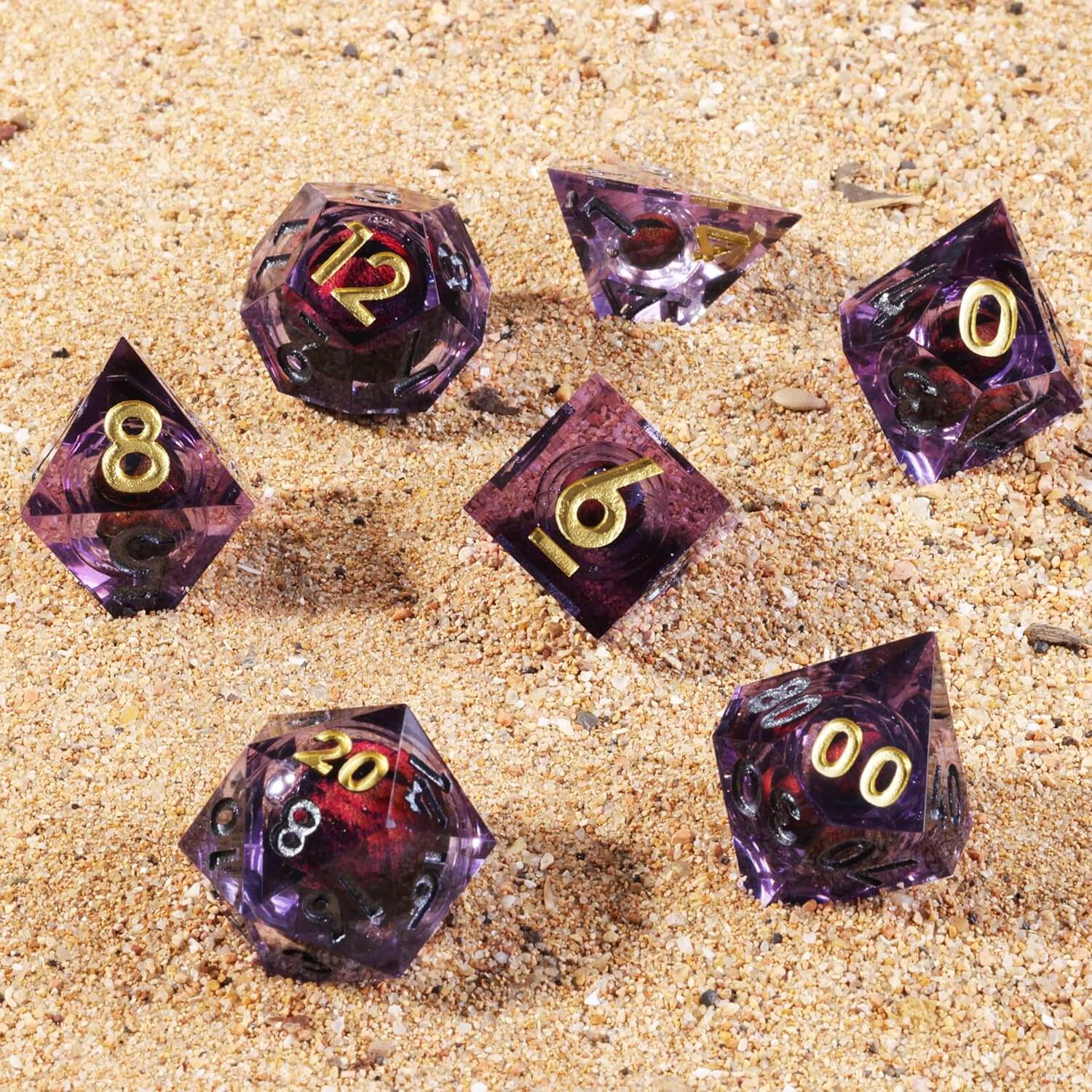 Red Dragon Eye Sharp Edge Polyhedral Resin 7-Piece D&D Dice Set - Dice of Dragons