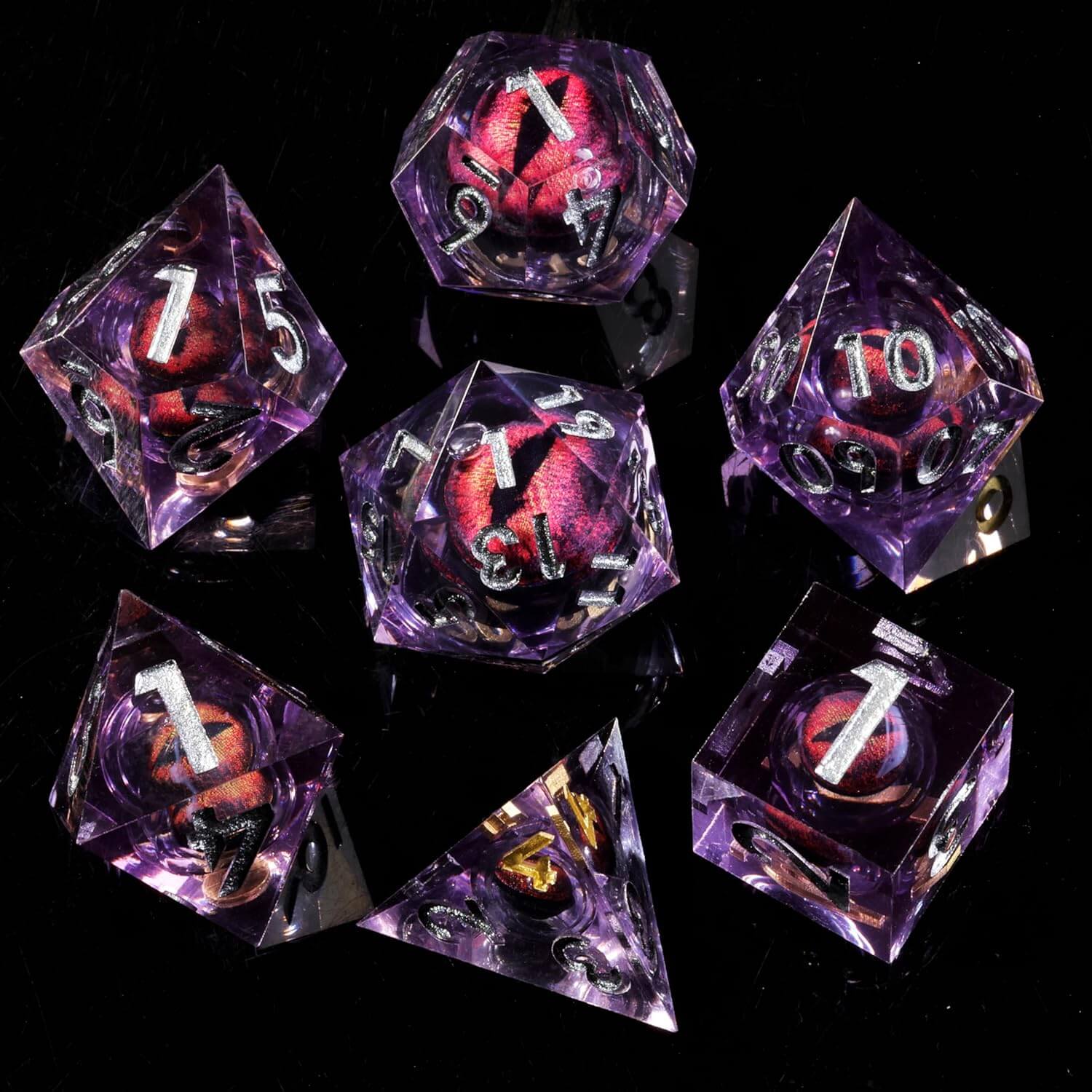 Red Dragon Eye Sharp Edge Polyhedral Resin 7-Piece D&D Dice Set - Dice of Dragons