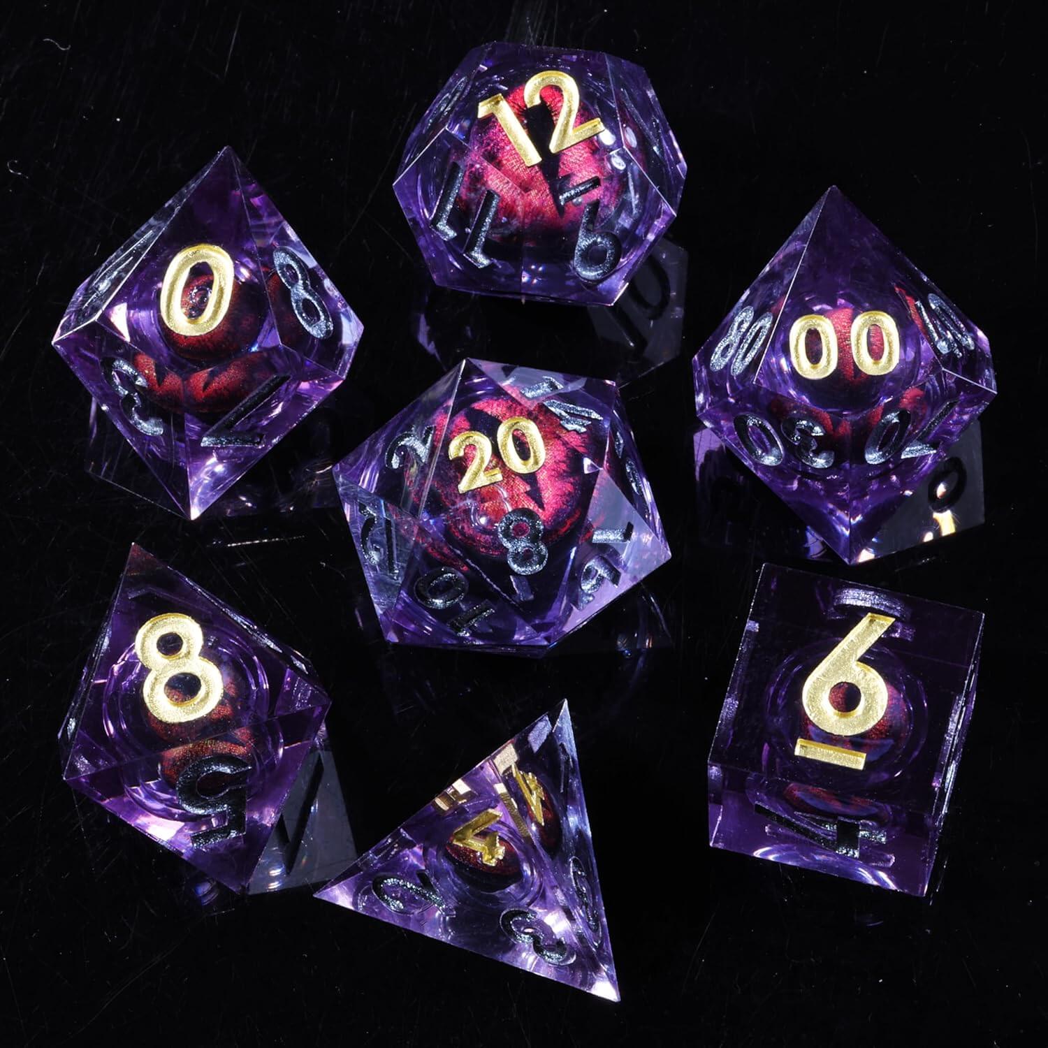 Red Dragon Eye Sharp Edge Polyhedral Resin 7-Piece D&D Dice Set - Dice of Dragons