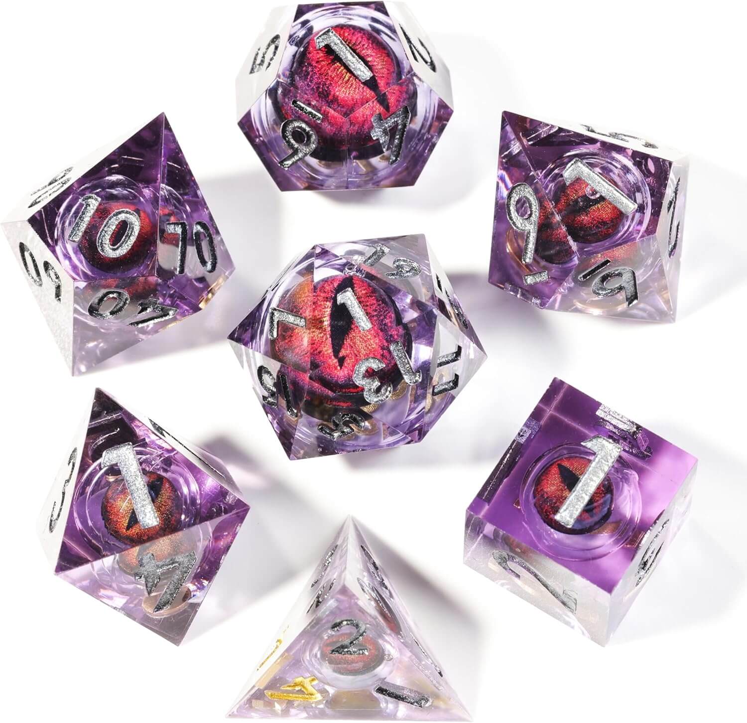 Red Dragon Eye Sharp Edge Polyhedral Resin 7-Piece D&D Dice Set - Dice of Dragons