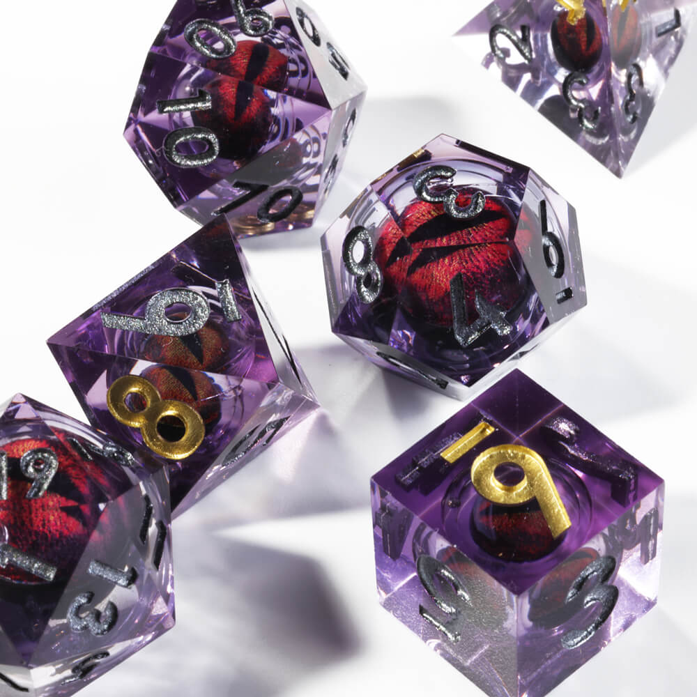 Red Dragon Eye Sharp Edge Polyhedral Resin 7-Piece D&D Dice Set - Dice of Dragons