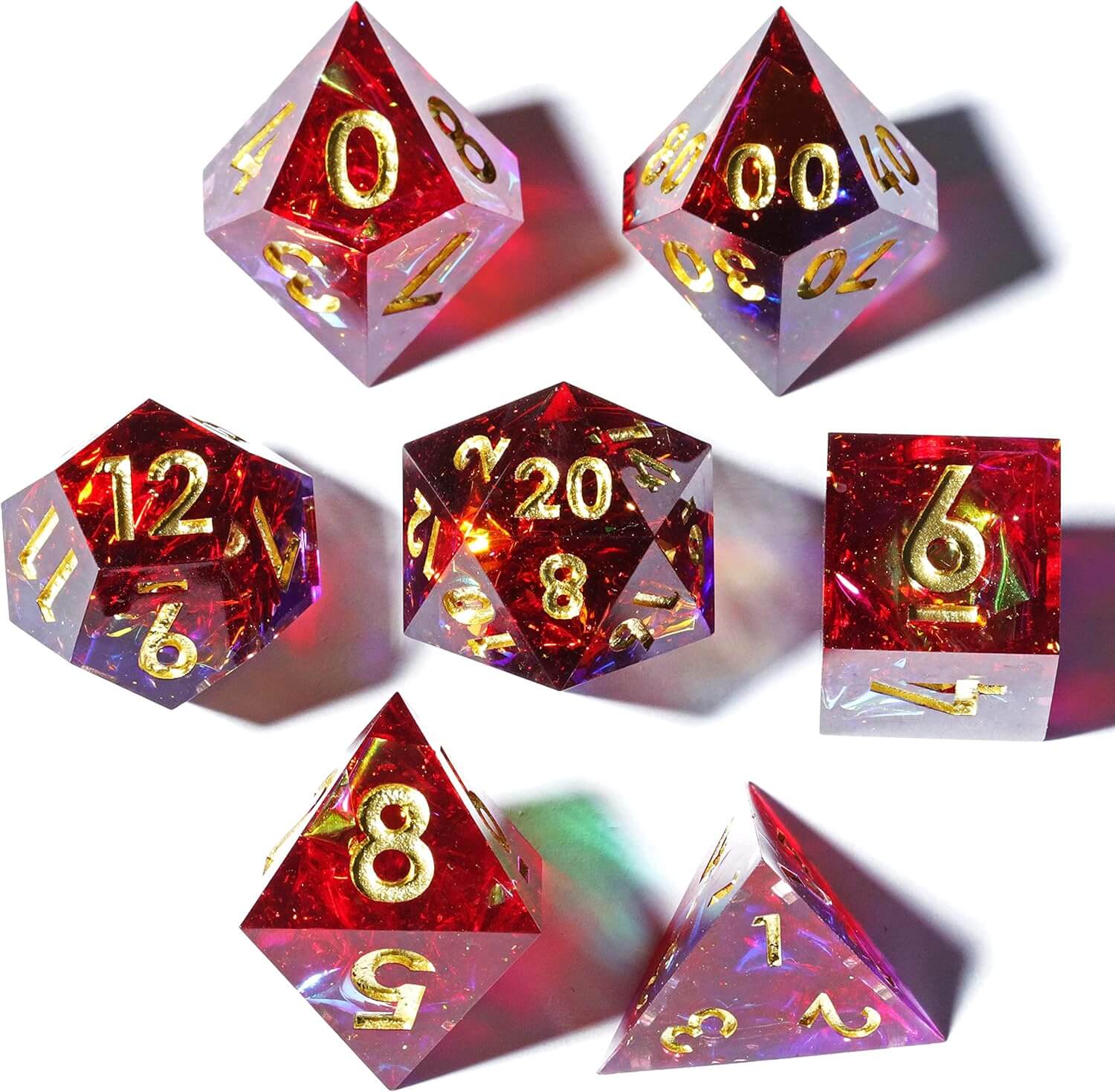 Red Galaxy Polyhedral Resin D&D 7-Piece Dice Set - Dice of Dragons