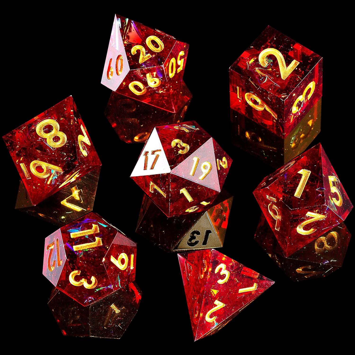 Red Galaxy Polyhedral Resin D&D 7-Piece Dice Set - Dice of Dragons