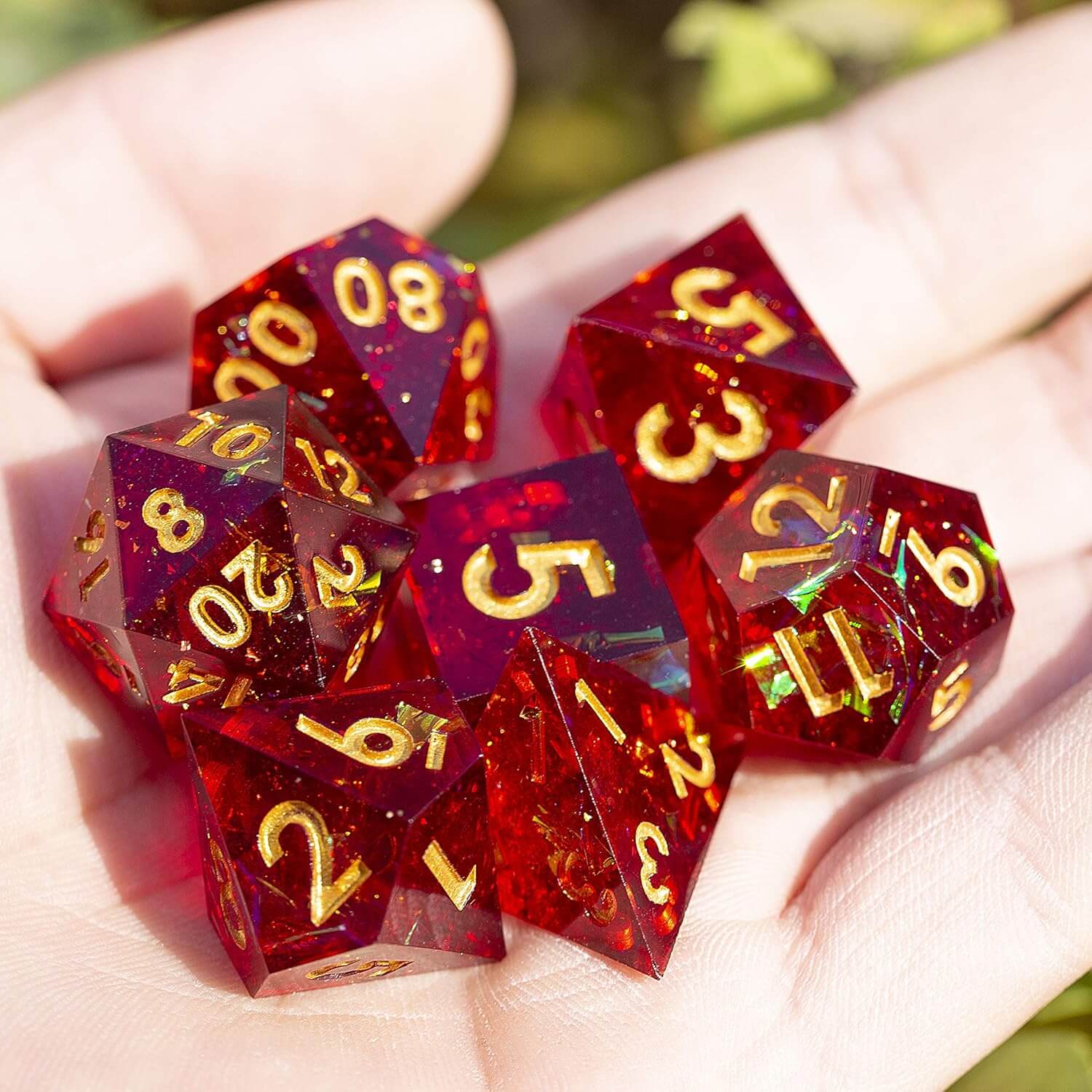 Red Galaxy Polyhedral Resin D&D 7-Piece Dice Set - Dice of Dragons