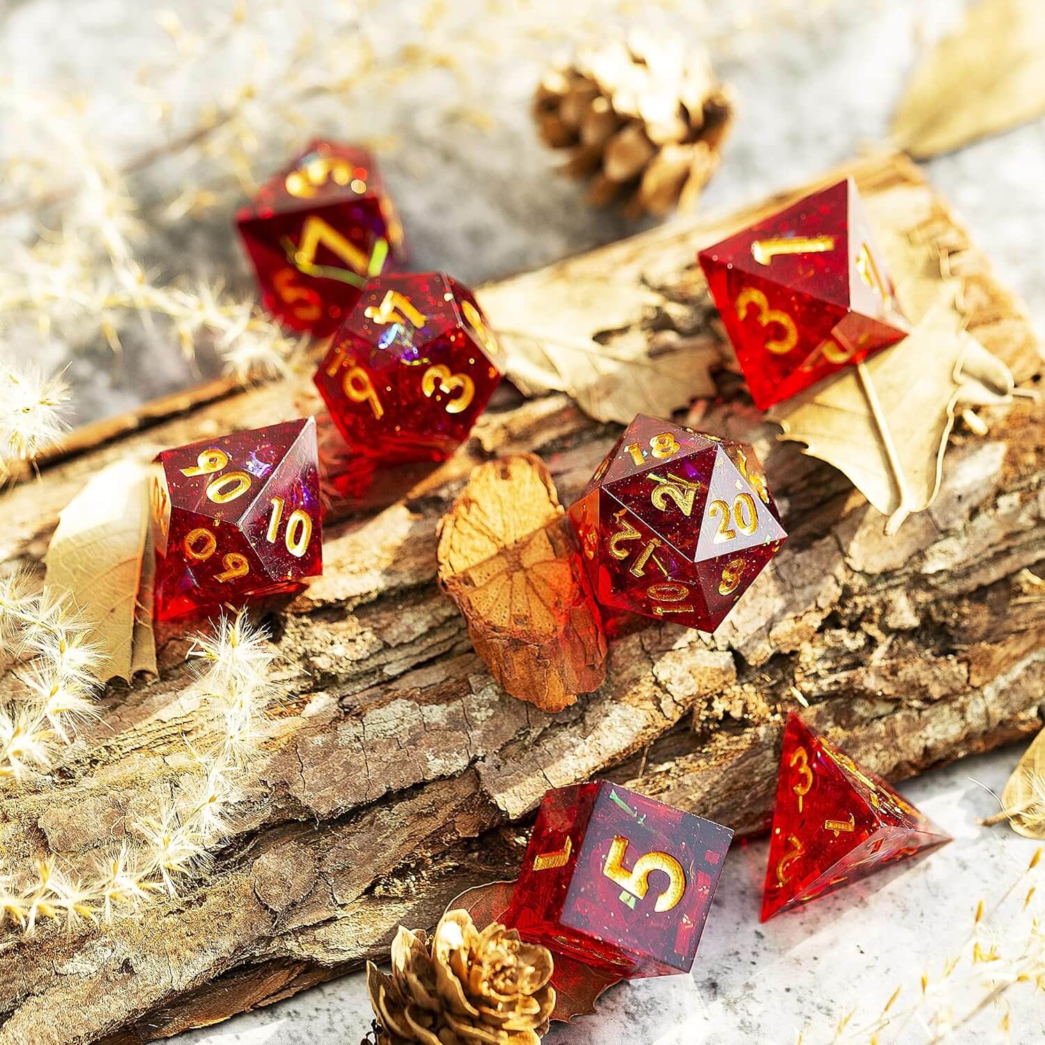 Red Galaxy Polyhedral Resin D&D 7-Piece Dice Set - Dice of Dragons