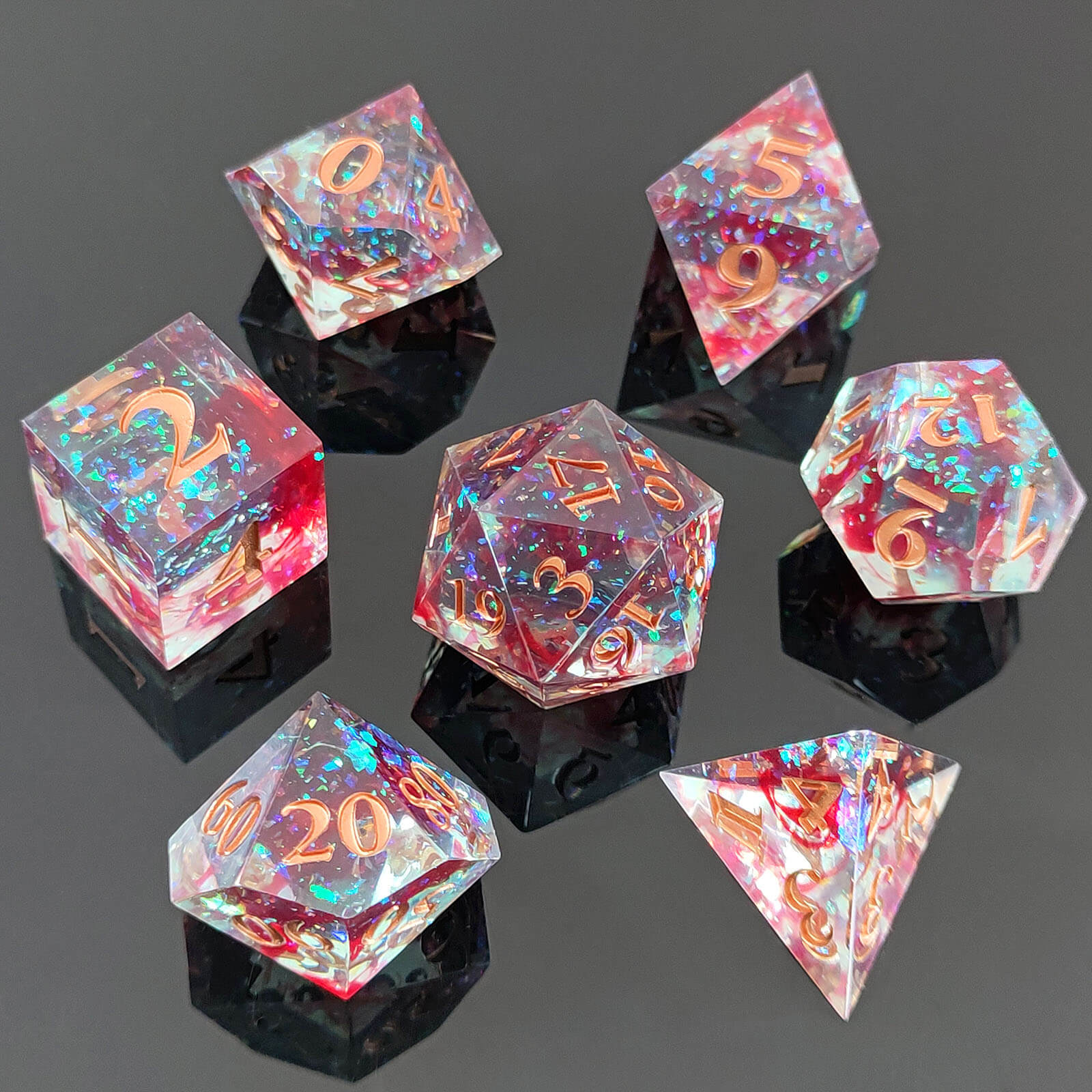 Resin 7 Polyhedral Rpg Dice Set D&D - Colored Foil - Dice of Dragons