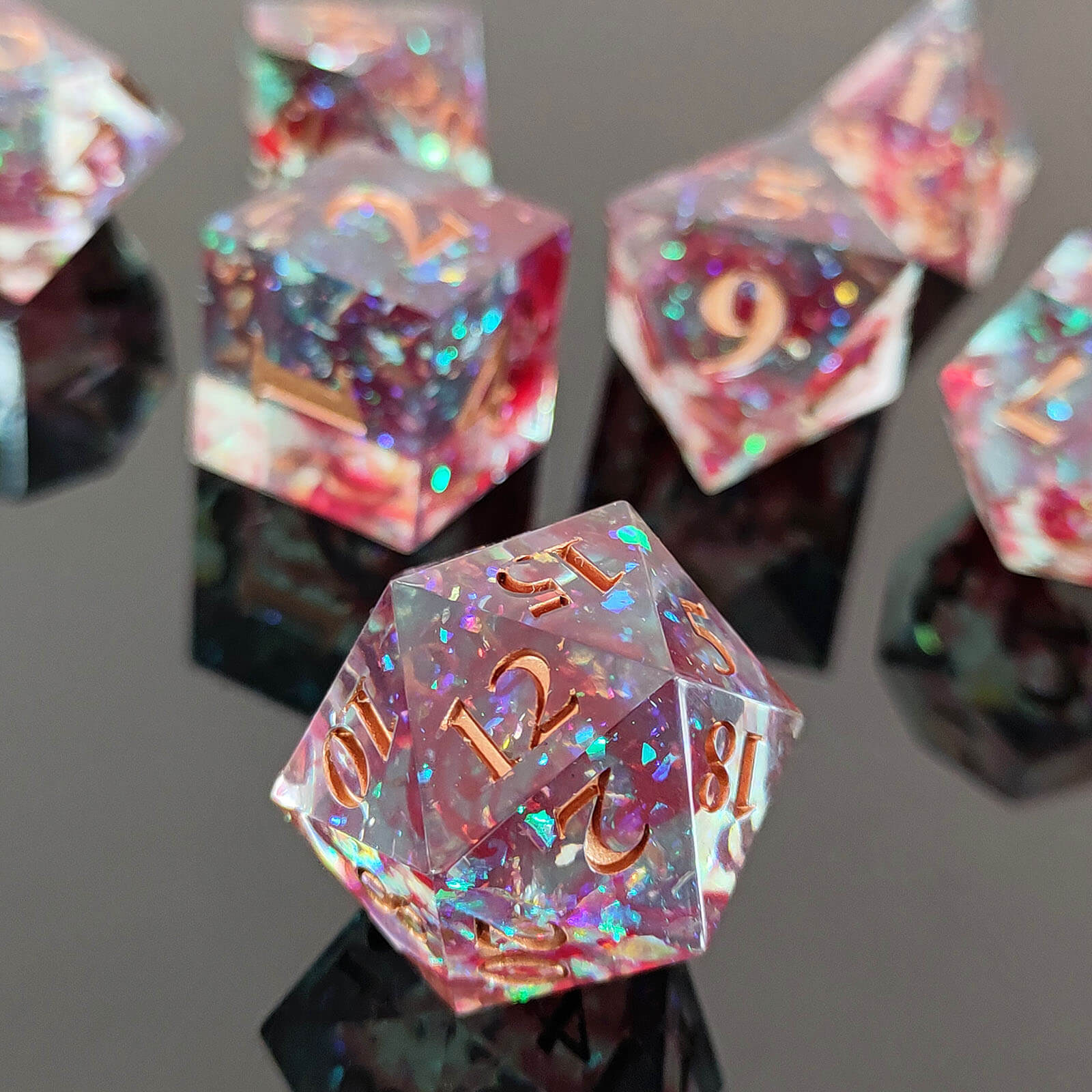 Resin 7 Polyhedral Rpg Dice Set D&D - Colored Foil - Dice of Dragons