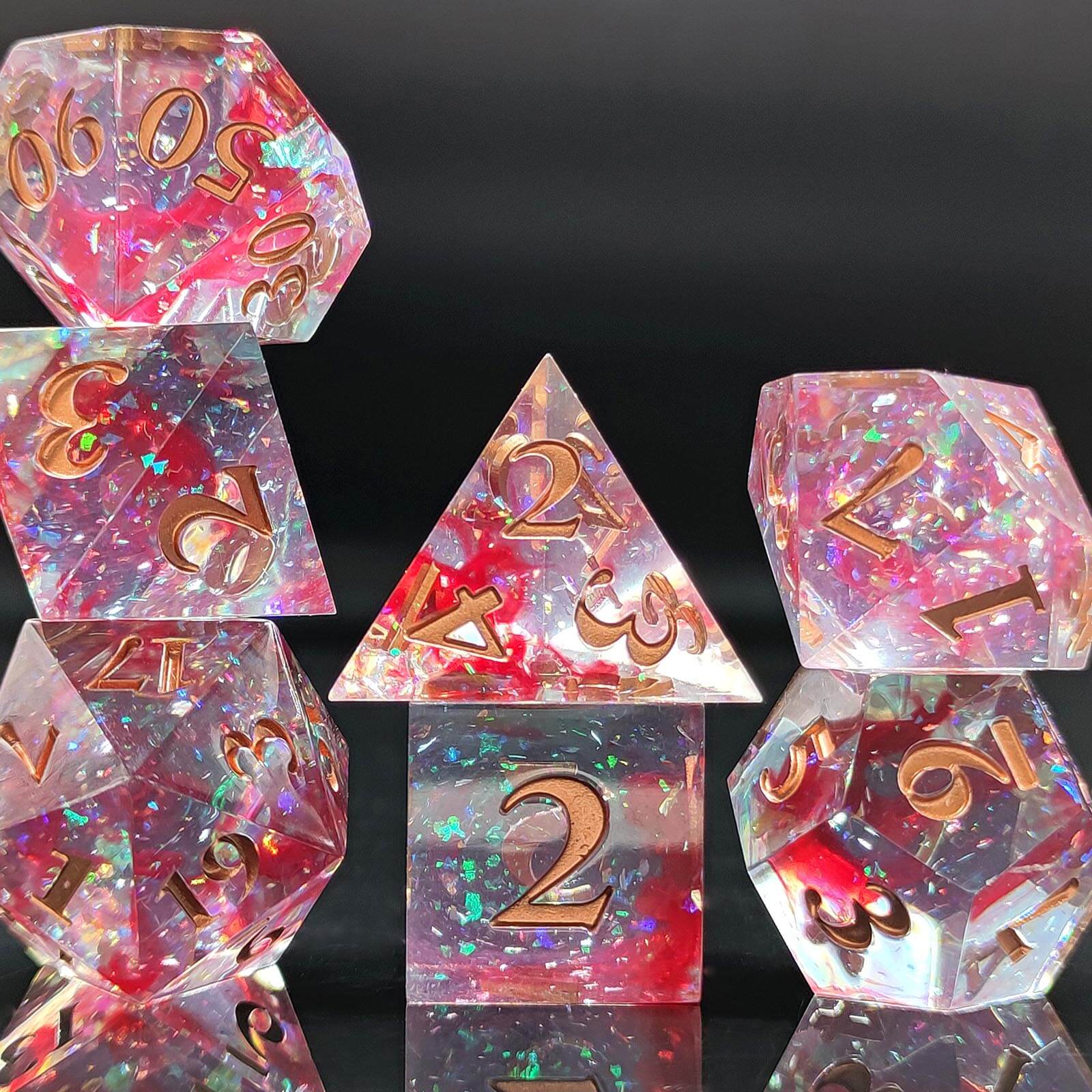 Resin 7 Polyhedral Rpg Dice Set D&D - Colored Foil - Dice of Dragons