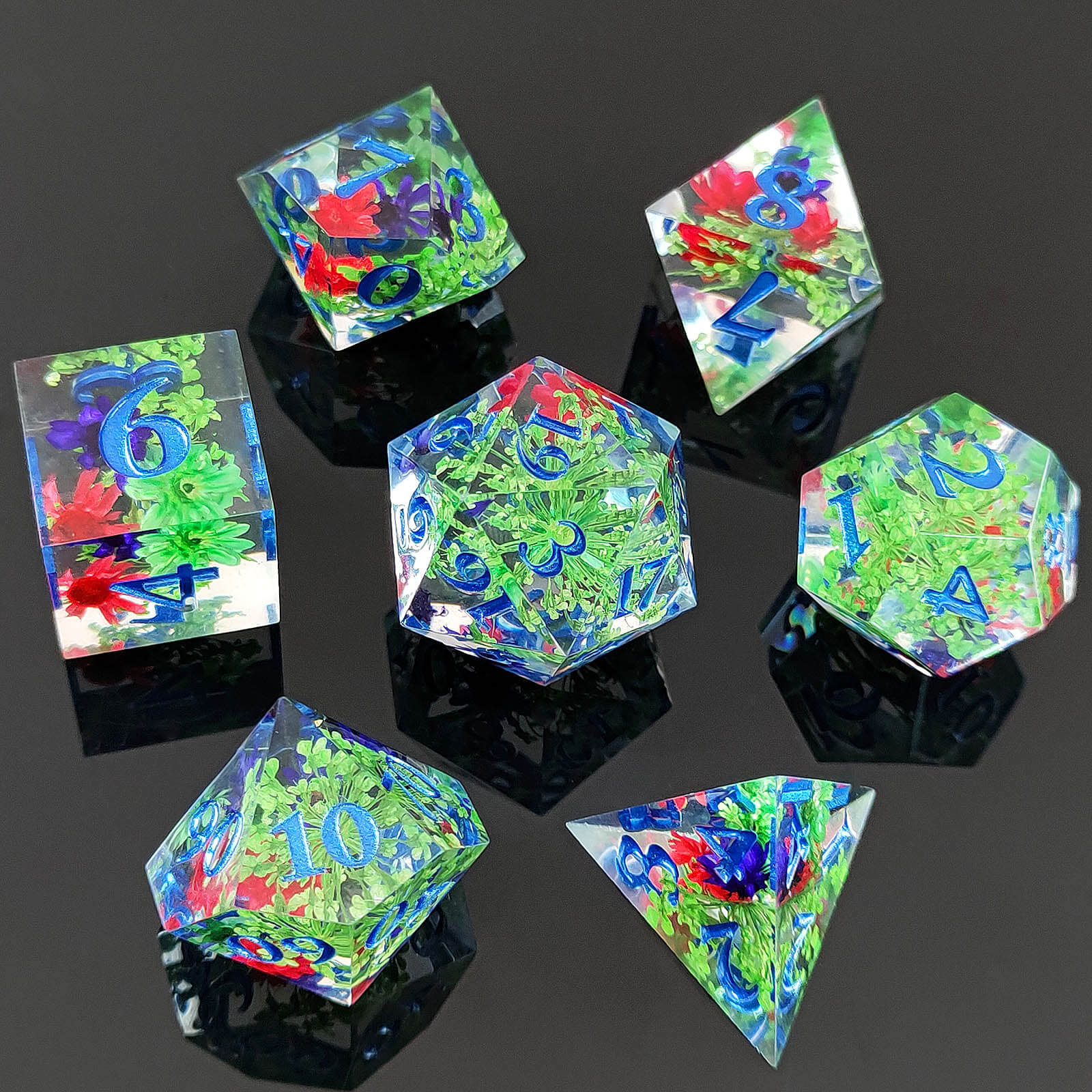 Resin 7 Polyhedral Rpg Dice Set D&D - Waterweed Blue - Dice of Dragons