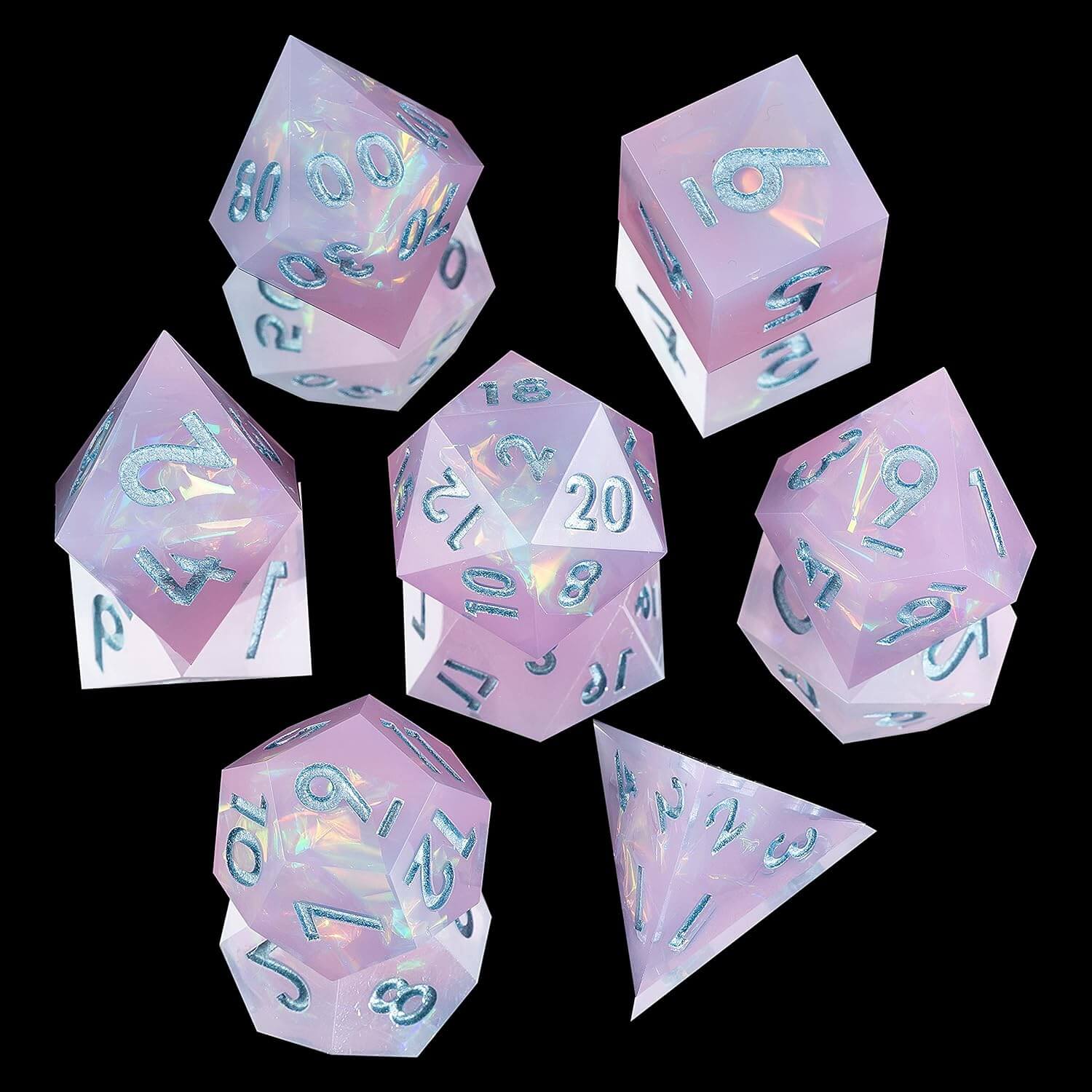 Resin Polyhedral Sharp Edged 7 Gaming DD Dice Set - Mild Coldness - Dice of Dragons