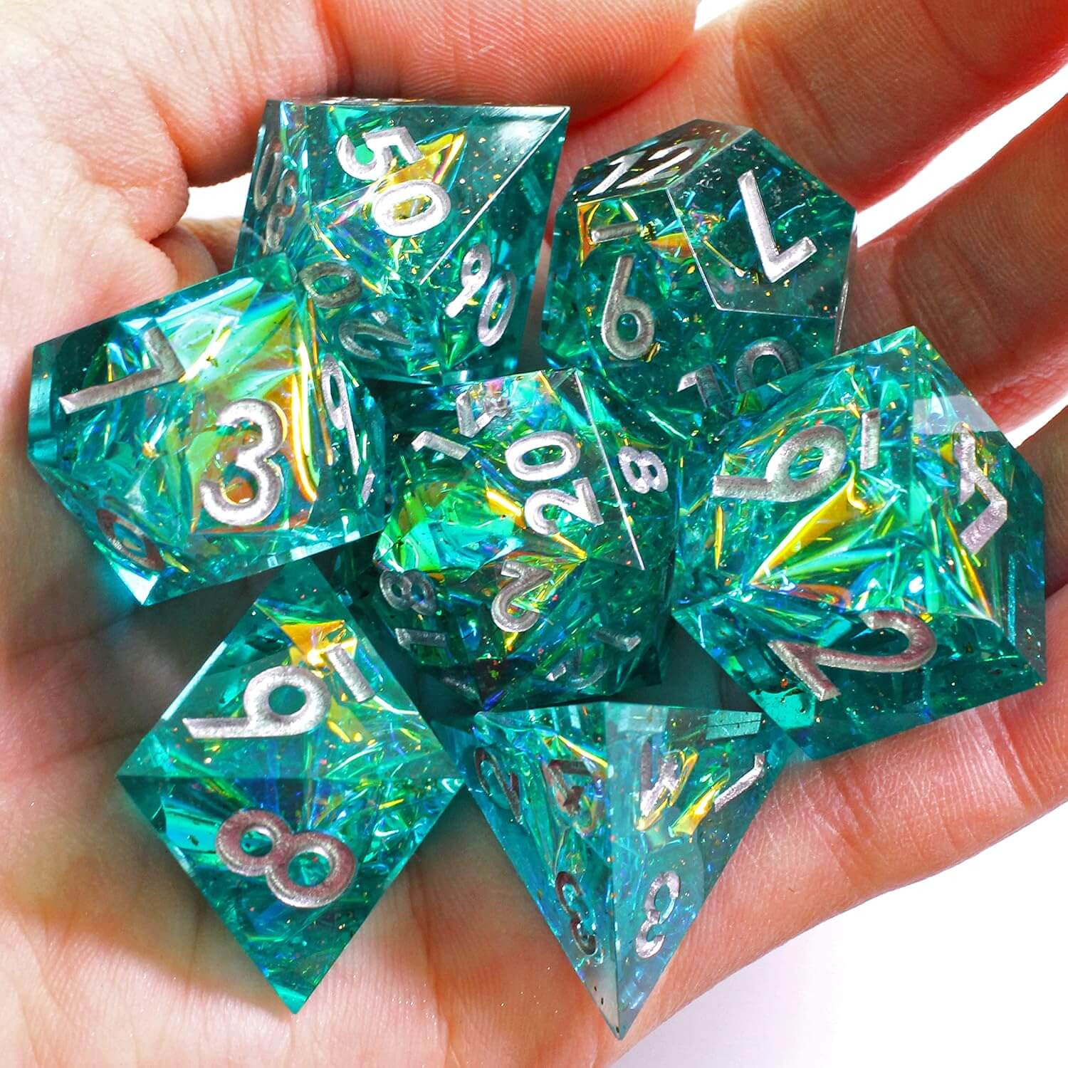 7 Resin Sharp Edged Polyhedral D&D Awesome Dice Set - Blessed Beacon