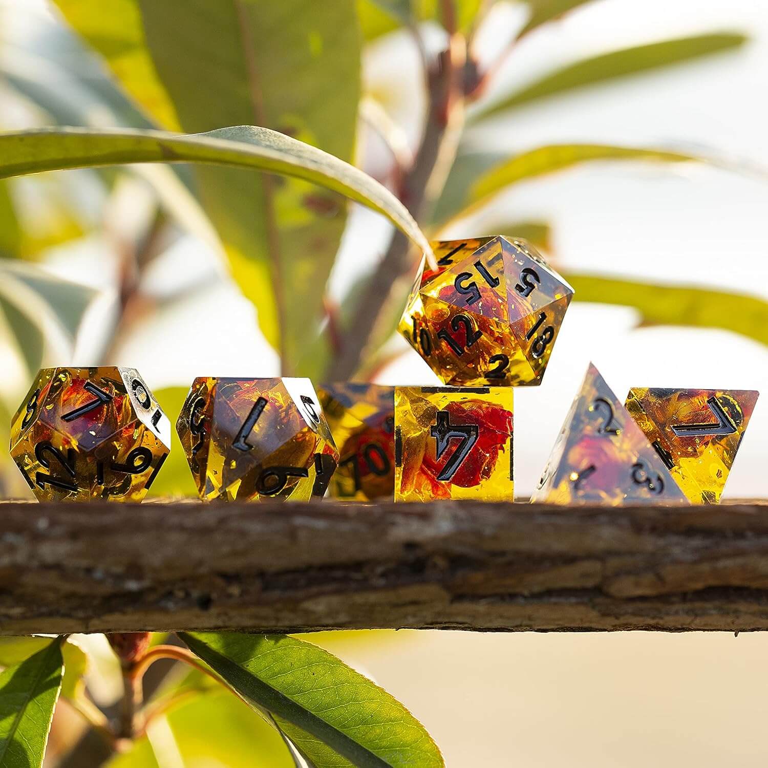7 Resin Sharp Edged Polyhedral D&D Awesome Dice Set - Blooming Poison