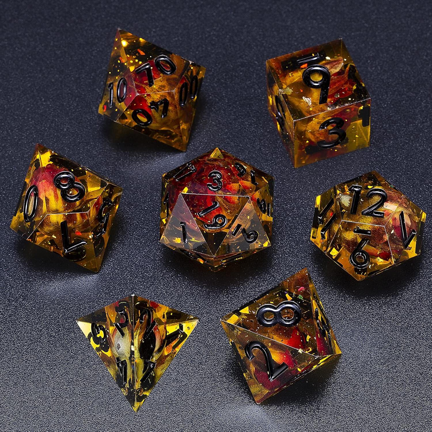 7 Resin Sharp Edged Polyhedral D&D Awesome Dice Set - Blooming Poison - Dice of Dragons