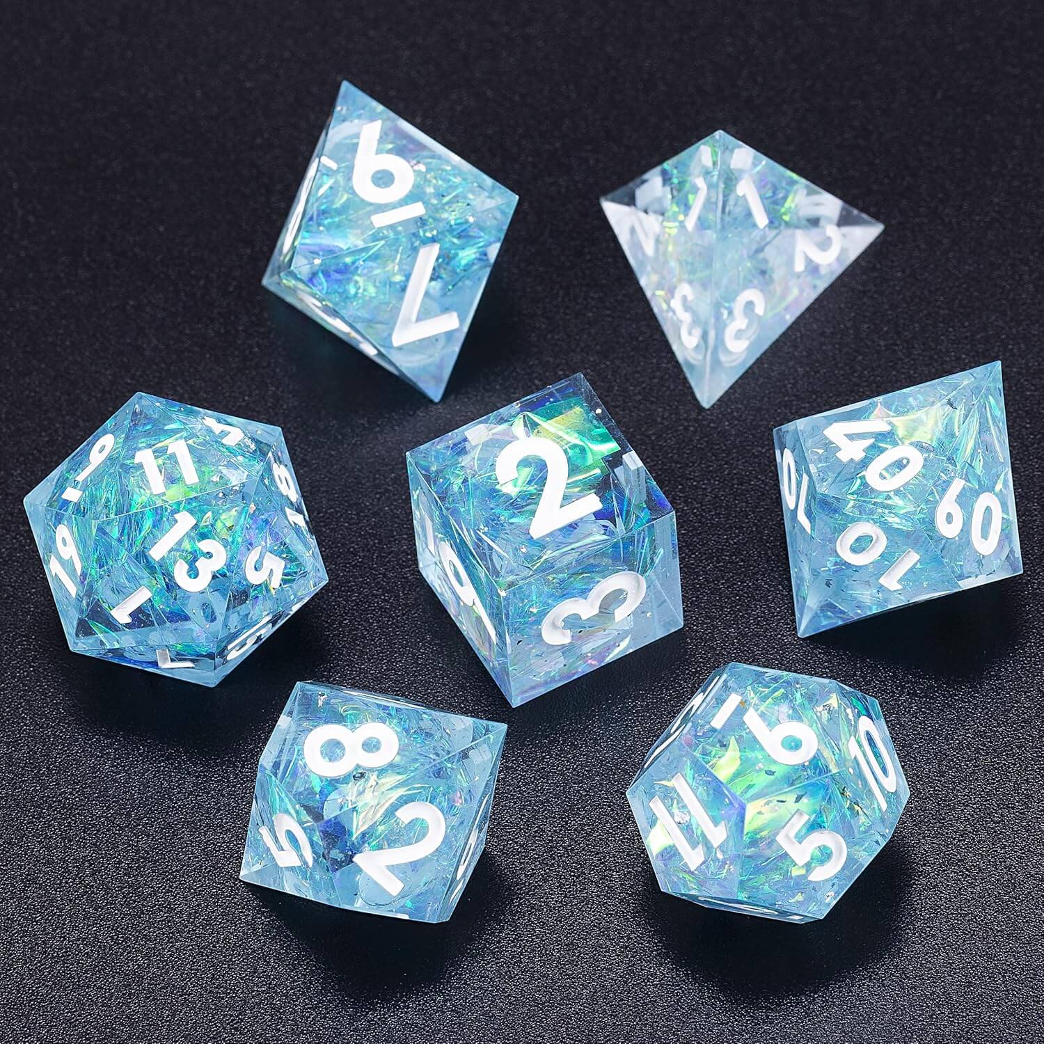 7 Resin Sharp Edged Polyhedral D&D Awesome Dice Set - Frozen Prism - Dice of Dragons