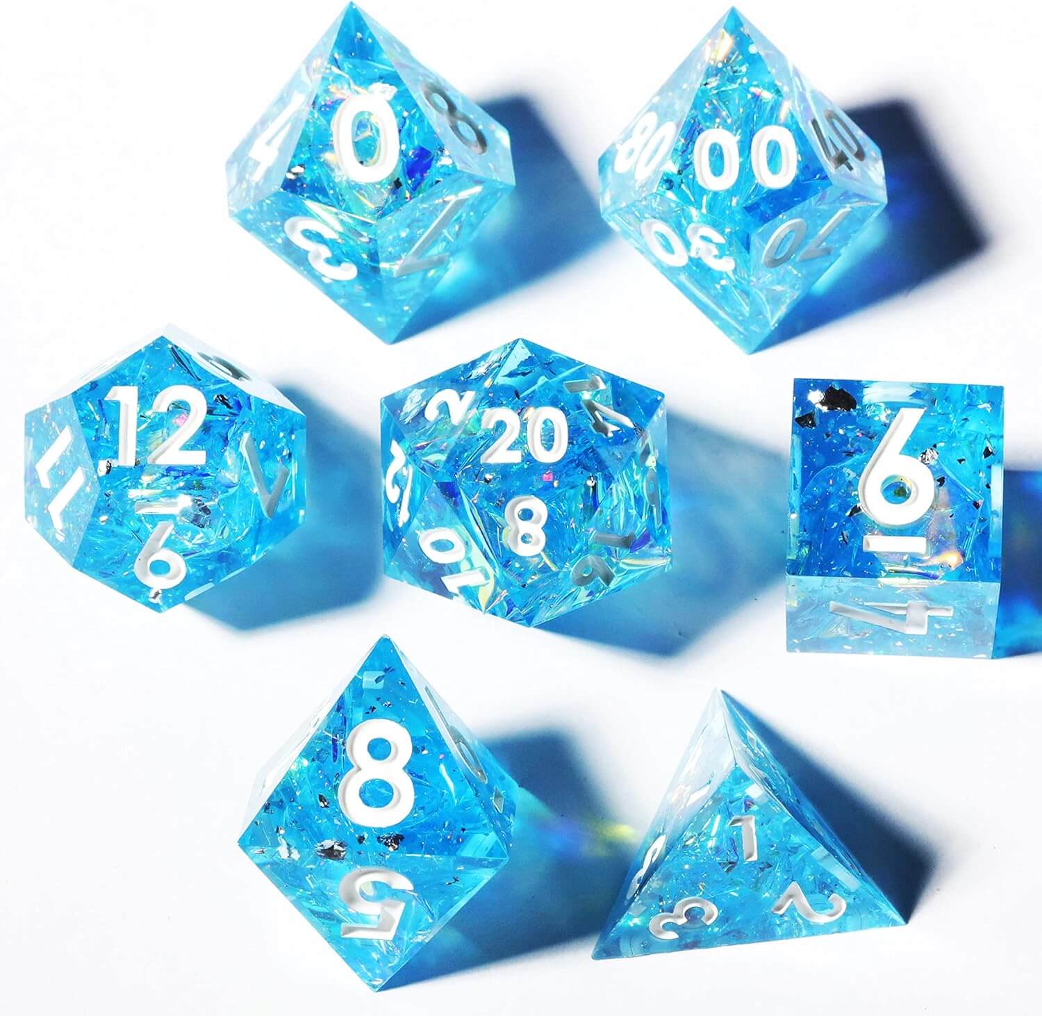 7 Resin Sharp Edged Polyhedral D&D Awesome Dice Set - Frozen Prism - Dice of Dragons